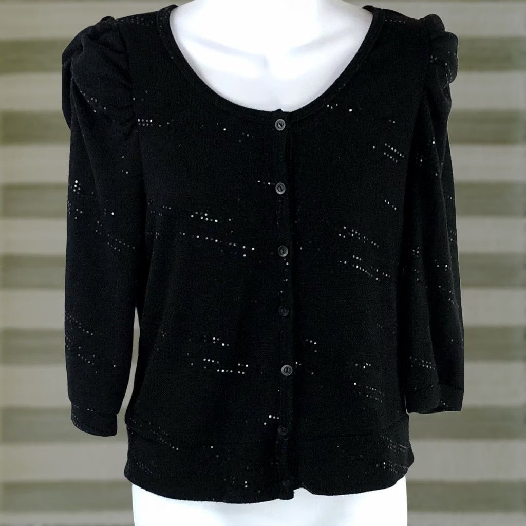 Vintage VINTAGE Timing Cropped Sweater Shrug S/M Blk Sparkle Preppy Glam Coquette Y2K Cardigan Puff Sleeve Womens Size S / US 4 / IT 40 - 1 Thumbnail
