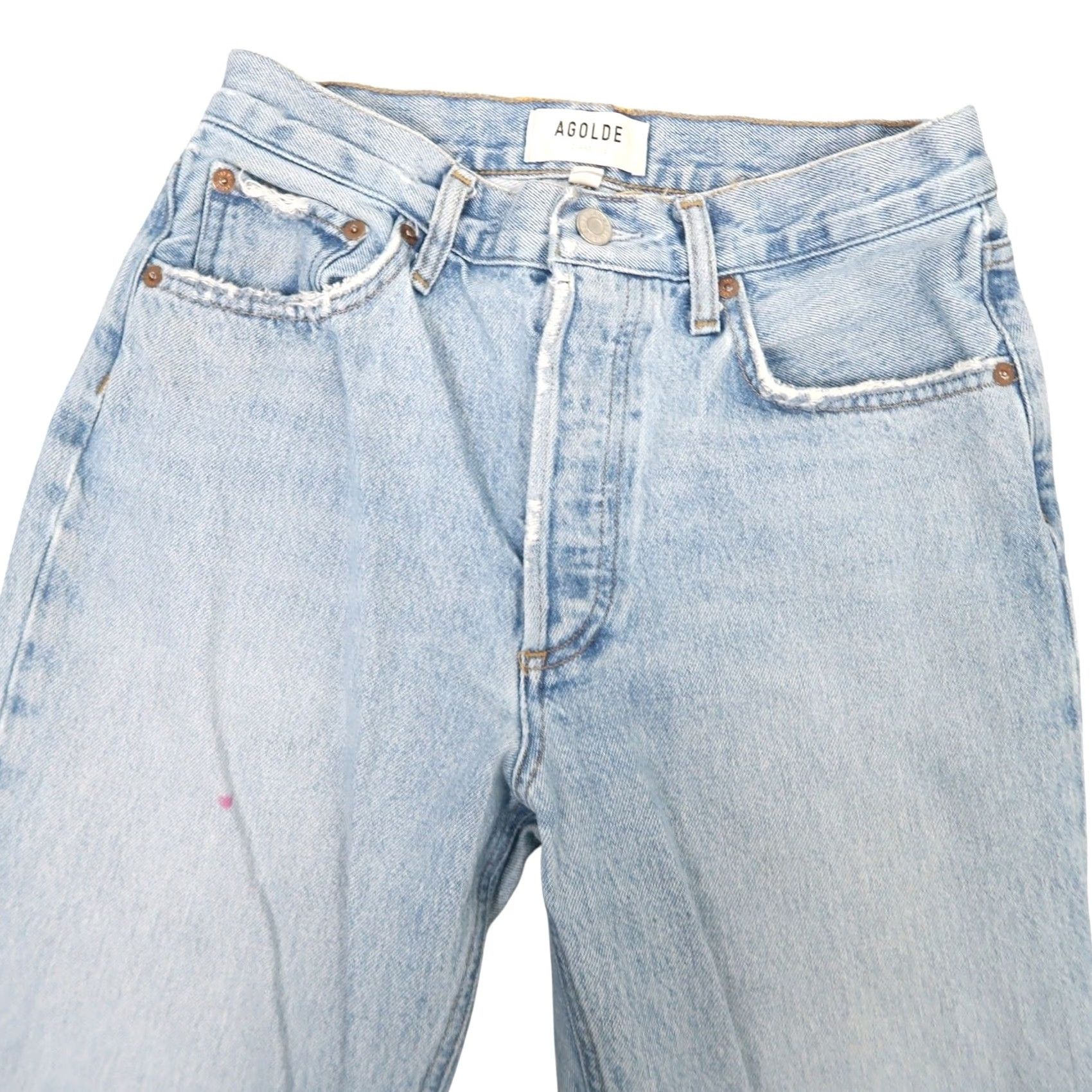 Agolde AGOLDE Jeans Light Wash Blue Denim Ripped Knee Straight Leg 25 Womens High Rise Button Fly Modern Clean Straight Size 42" / US 20 - 2 Thumbnail