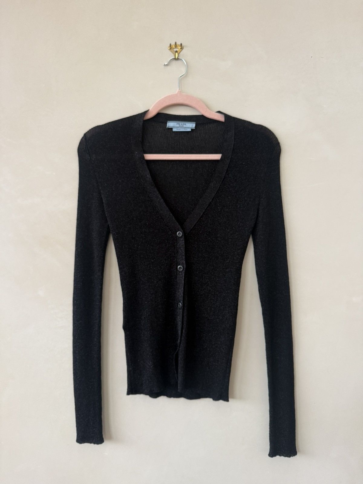 Prada Prada button up long sleeve black cardigan / sparkly Size S / US 4 / IT 40 - 2 Thumbnail