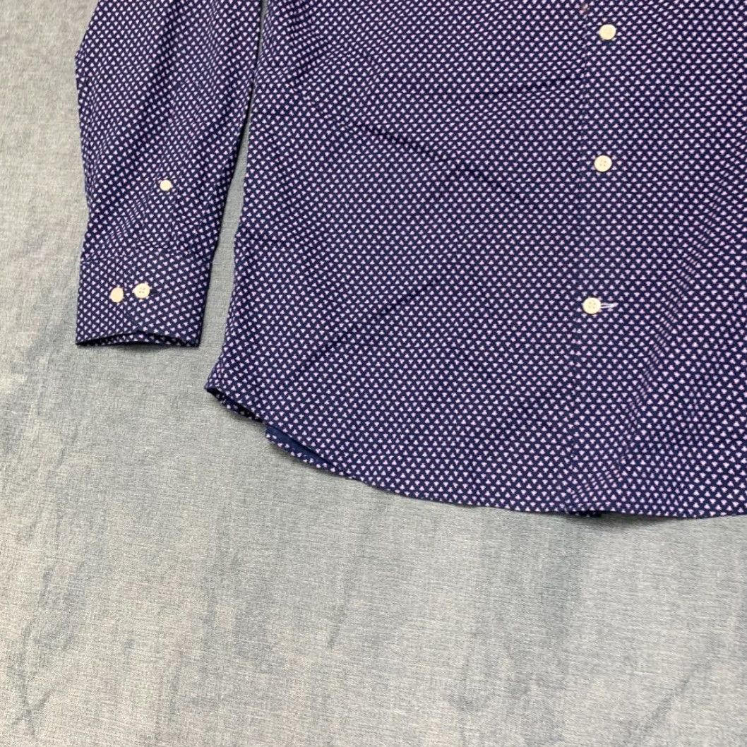 Banana Republic Banana Republic Dress Shirt Mens Large Blue Printed Cotton Non Iron Slim Fit Size 42R - 3 Thumbnail