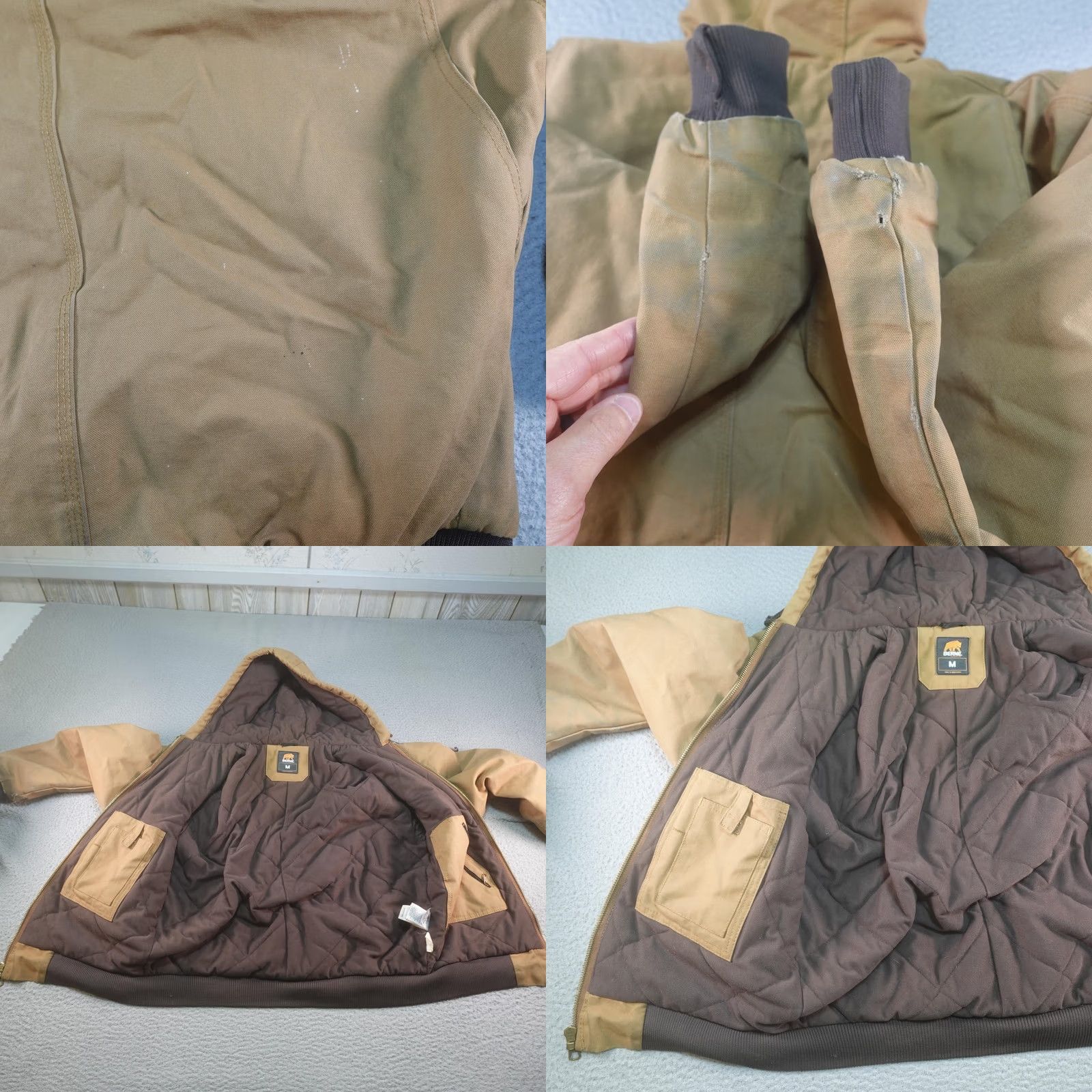 Vintage Berne Jacket Mens M Brown Canvas Hooded Quilted Lined Insulated Workwear Bomber Zip Pockets Full Zip Size US M / EU 48-50 / 2 - 9 Thumbnail