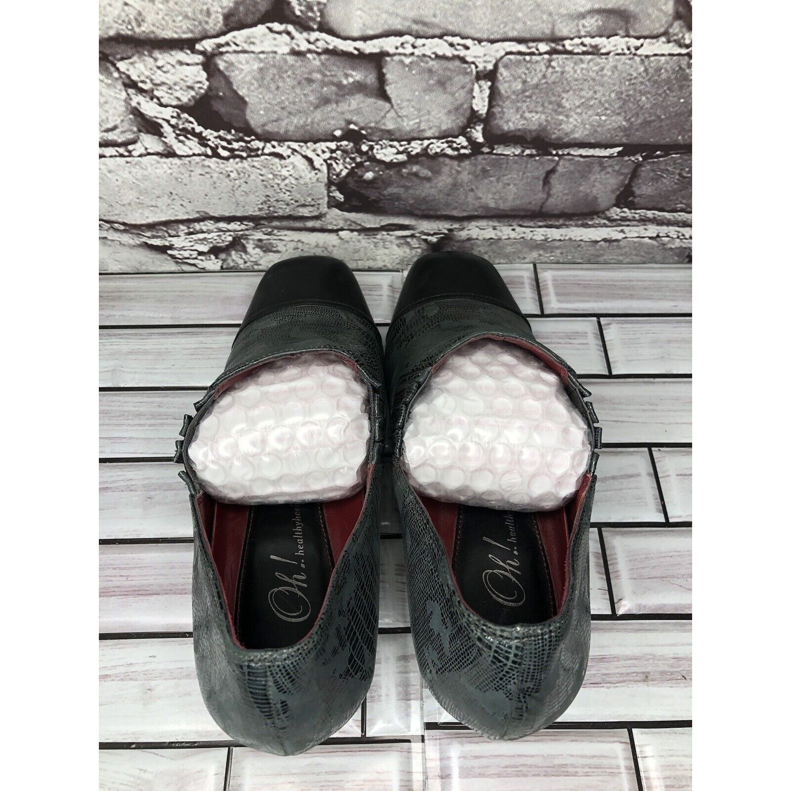 Other Oh! Healthy Heels Blue Gray Leather Croc Print Ankle Heel Bo Size US 8.5 / IT 38.5 - 6 Thumbnail