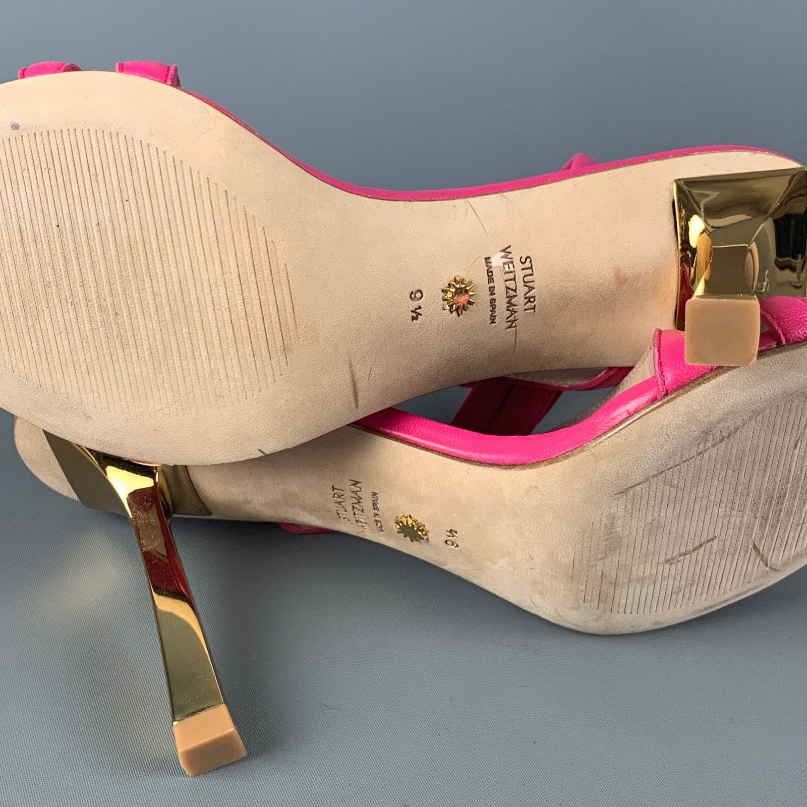 Stuart Weitzman STUART WEITZMAN 9 Beatrix Pink Gold Leather Strappy Sandals Size US 9.5 / IT 39.5 - 6 Thumbnail