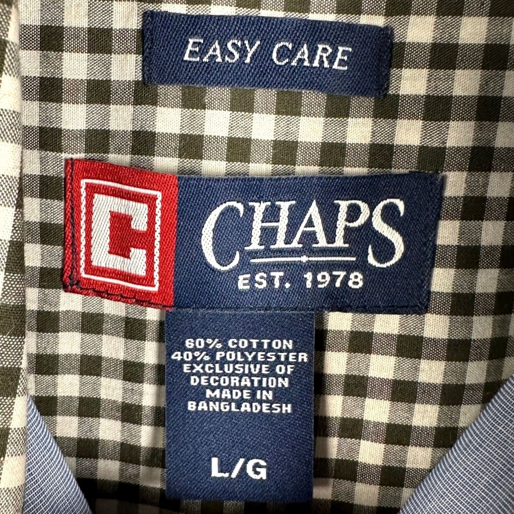 Chaps Chaps Shirt Button-Down Gingham Plaid Long Sleeve Green/White Mens Large Casual Preppy pocketed Easy Care Executed Button-Up Size US L / EU 52-54 / 3 - 4 Thumbnail