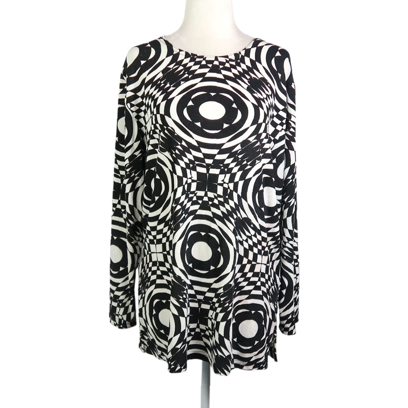 Vintage VINTAGE 90s JRB Black and White Kaleidoscope Mod Long Sleeve Top L Shirt Womens Check Pattern Size L / US 10 / IT 46 - 2 Thumbnail