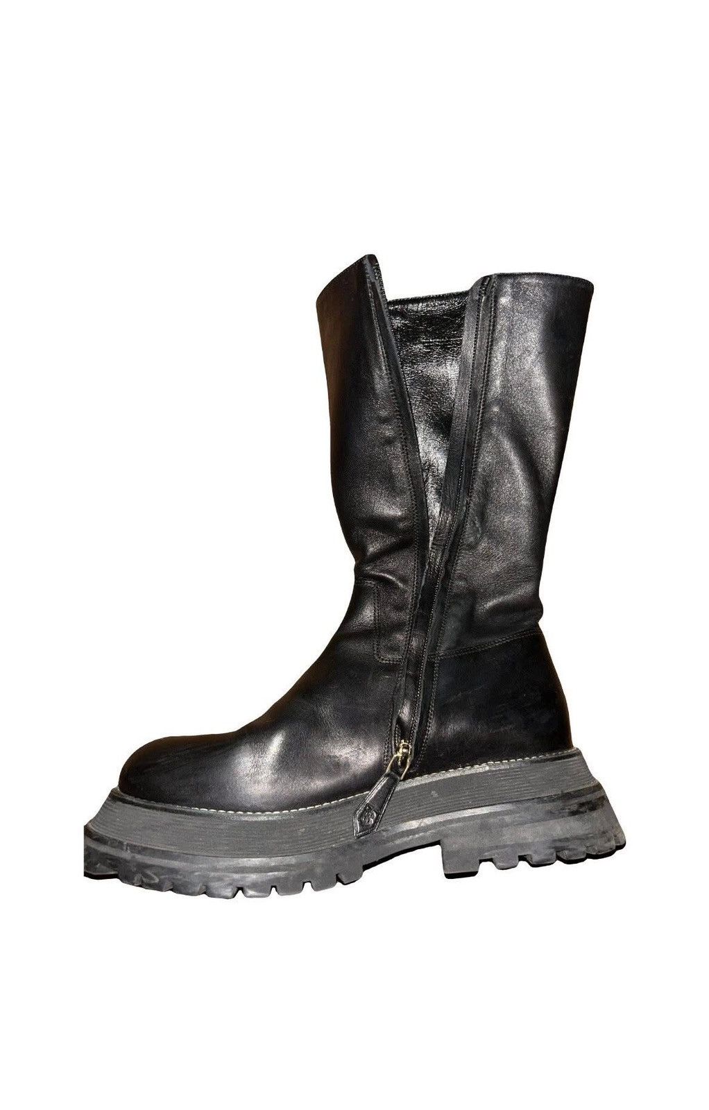 Burberry Burberry Black Leather Lug Sole Zip Combat Boots US 9 Size US 9 / IT 39 - 1 Thumbnail