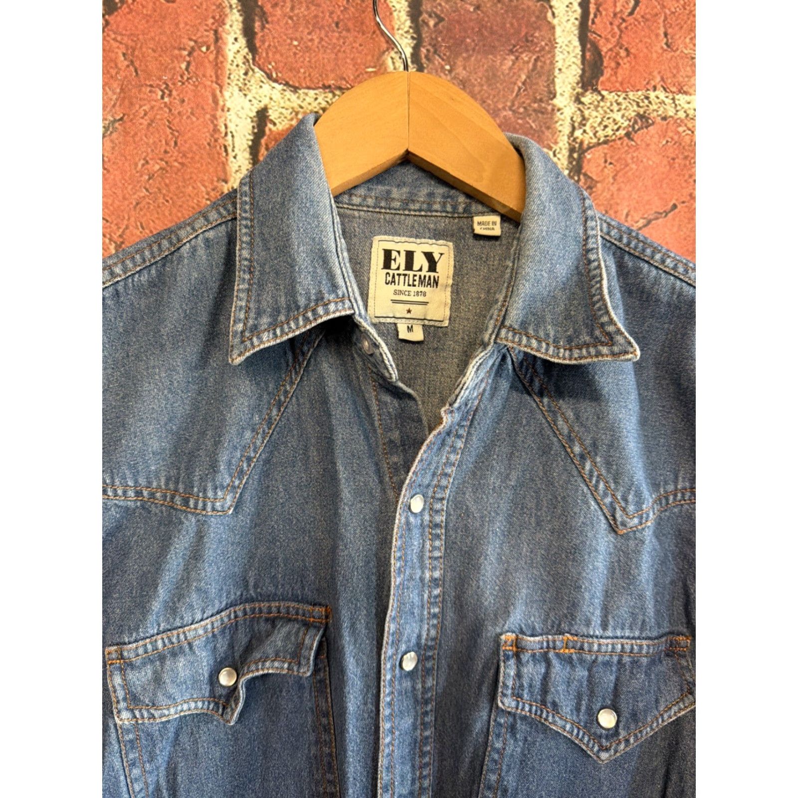 Vintage Ely Cattleman Mens Blue Denim Pearl Snap Western Shirt M Rockabilly Cowboy Casual Shirt Size US M / EU 48-50 / 2 - 2 Thumbnail
