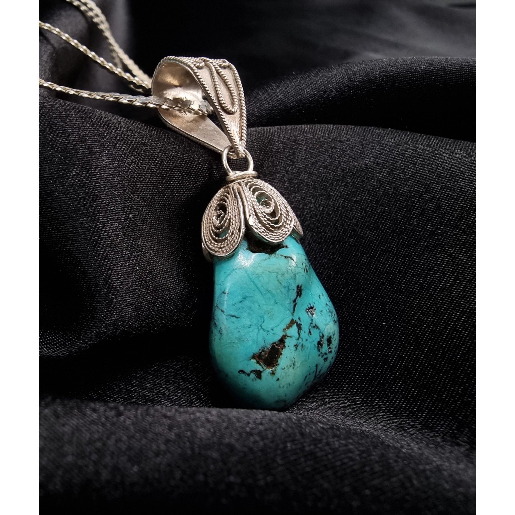 Vintage Genuine Turquoise Pendant Necklace China Signed 925 Sterling Size ONE SIZE - 5 Thumbnail