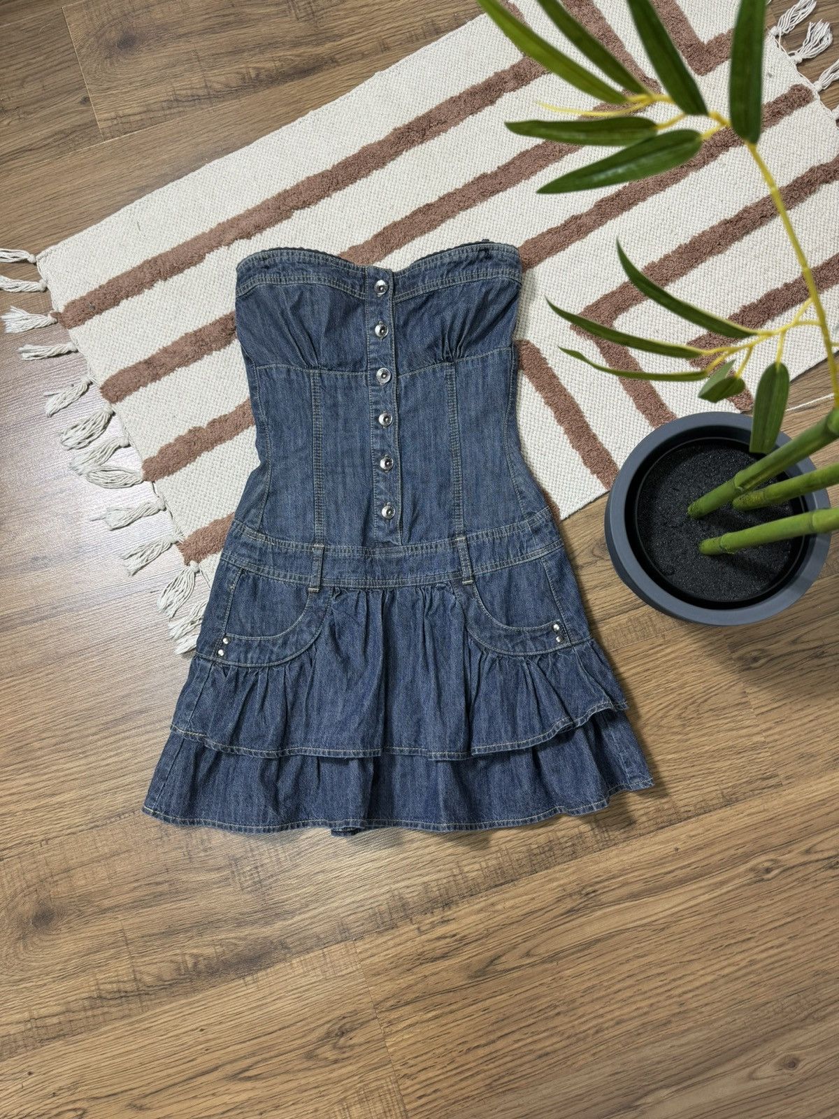Vintage VINTAGE DENIM MINI OFF SHOULDERS PLEATED DRESS Size XS / US 0-2 / IT 36-38 - 4 Thumbnail
