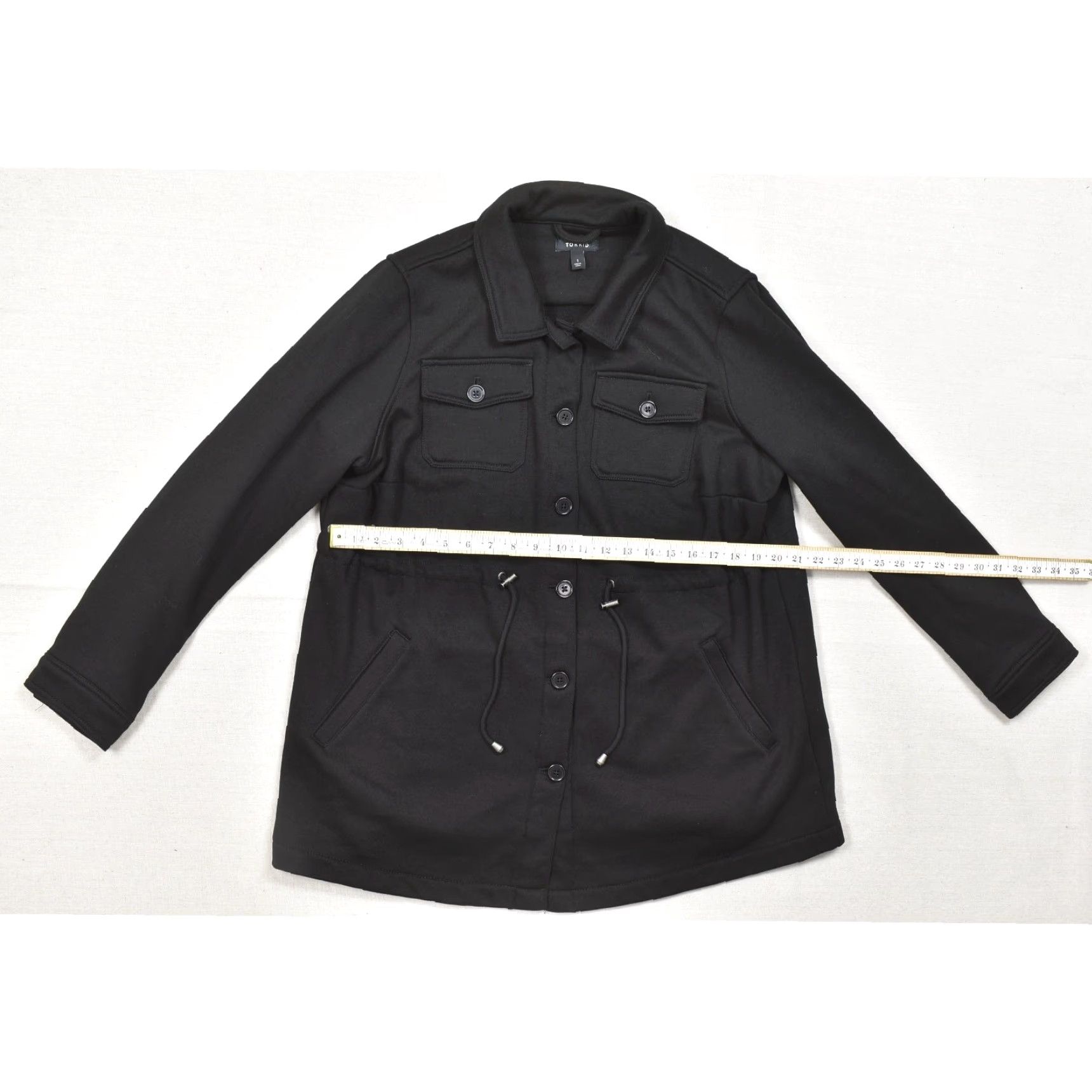 Torrid Torrid Women Jacket Shacket Black Fleece Button Front Drawstring Waist Plus Size 1 Regular Maisnt Size XS / US 0-2 / IT 36-38 - 3 Thumbnail