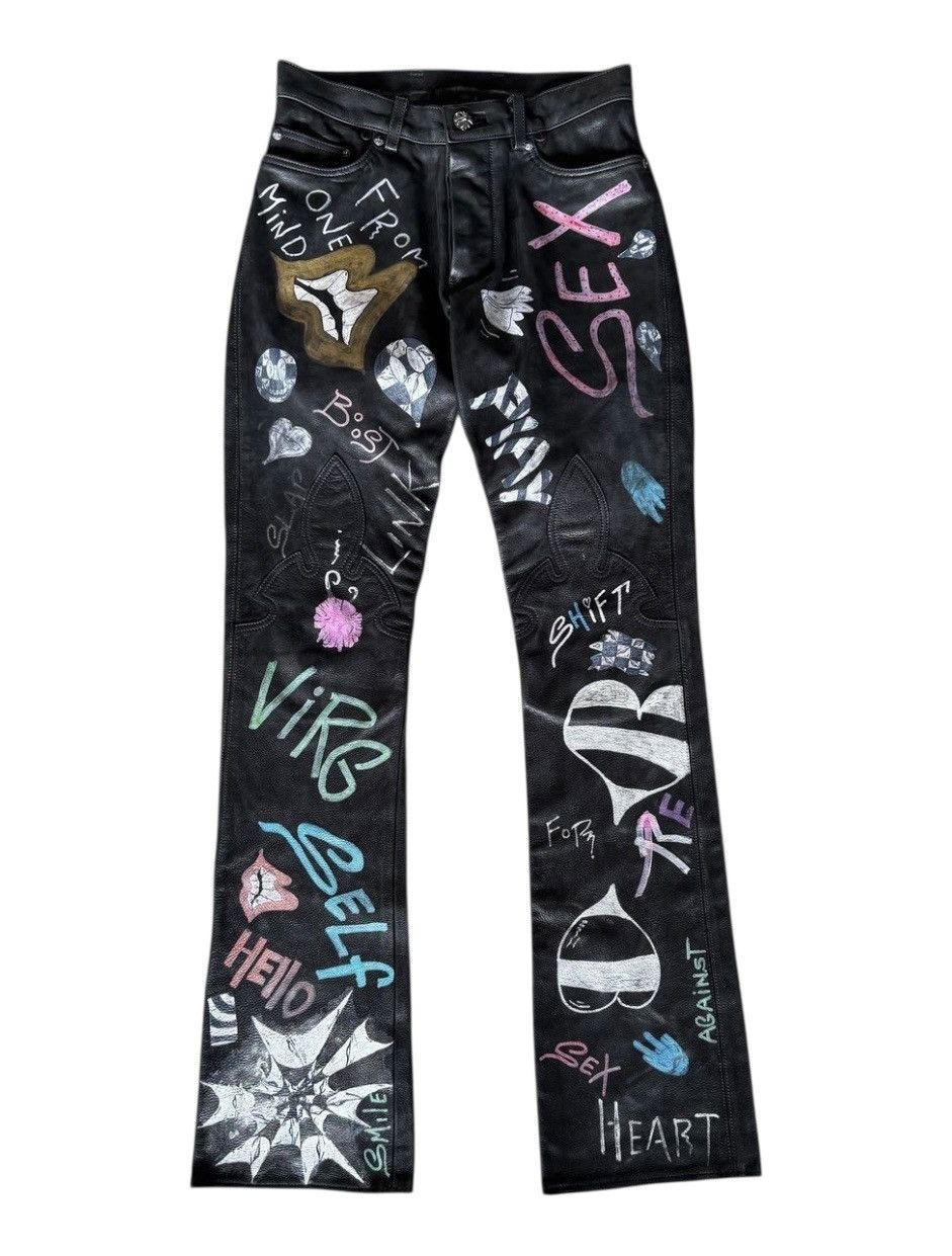 Chrome Hearts 1/1 Matty Boy Chrome Hearts Painted Leather Fleur-Knee Pants Size US 29 - 1 Thumbnail