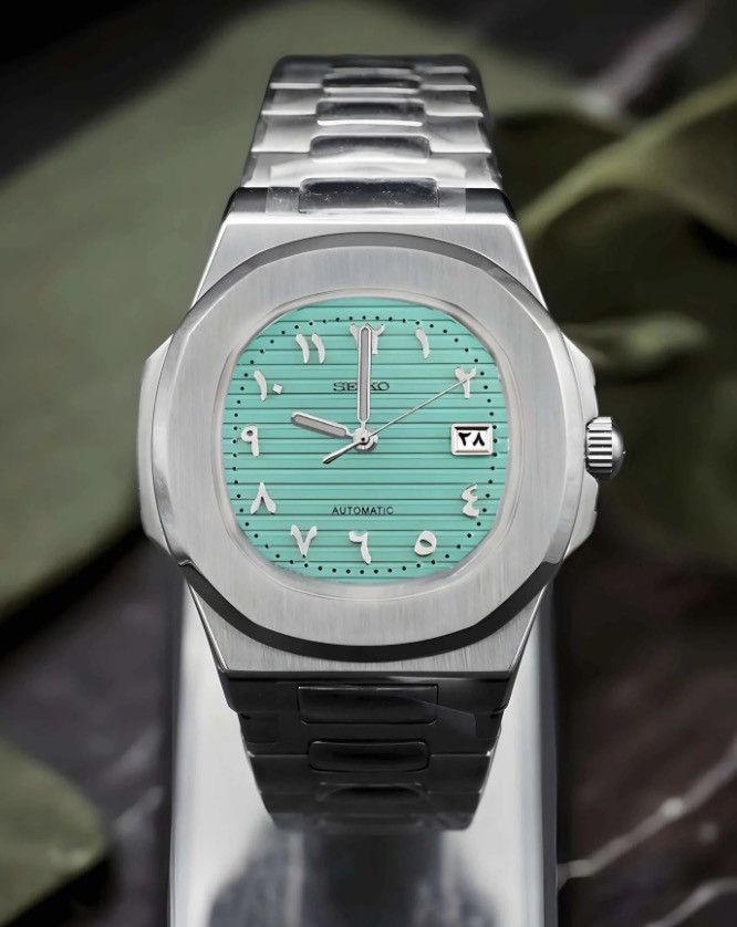 Japanese Brand Seiko Mod Nautilus Arabic Tiffany Blue Dial Steel Watch 41mm Size ONE SIZE - 3 Thumbnail