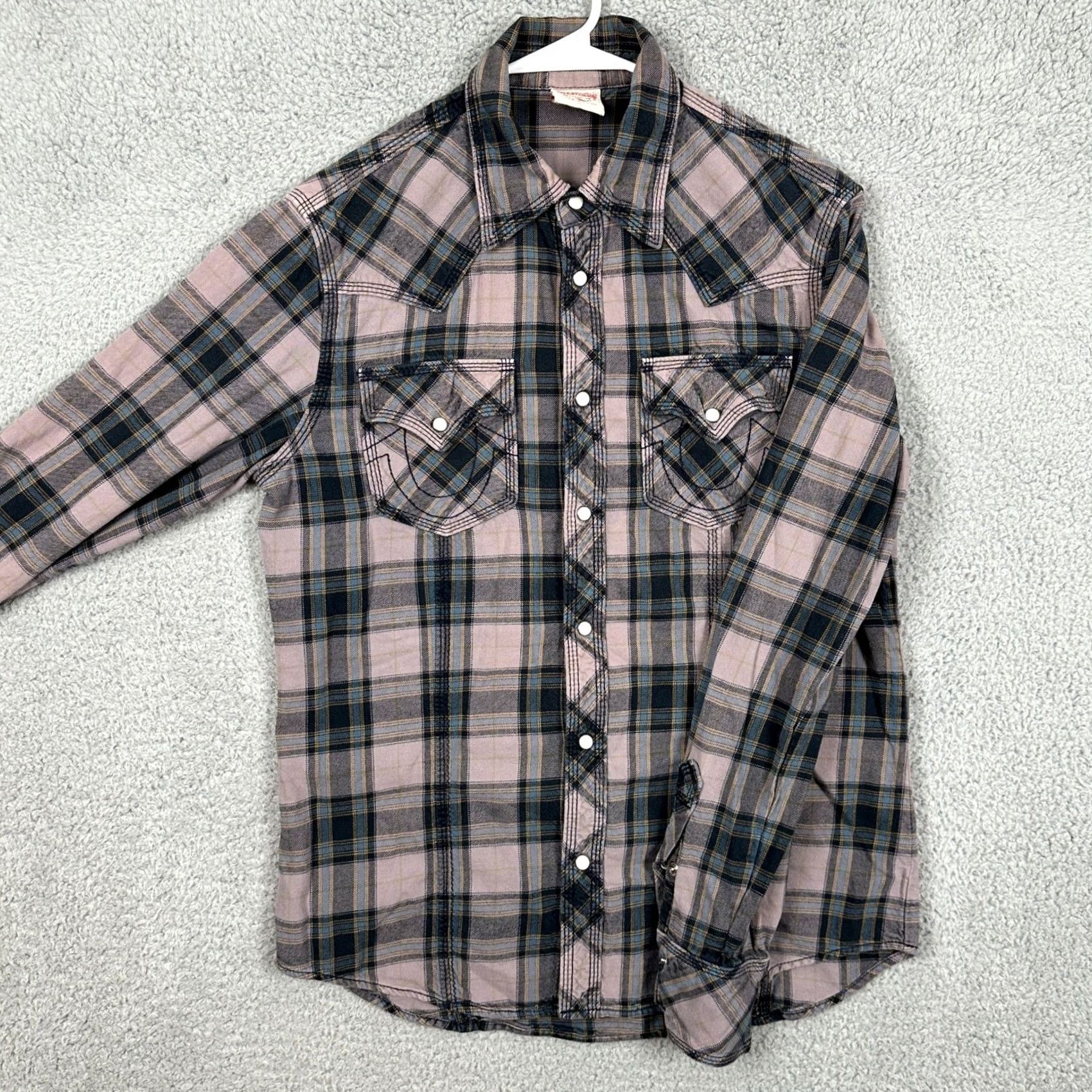 True Religion VINTAGE True Religion Shirt Mens Western Pink Blue Pearl Snap Button Flap Pocket Plaid Long Sleeve Cotton Button-Up M Size US M / EU 48-50 / 2 - 2 Thumbnail
