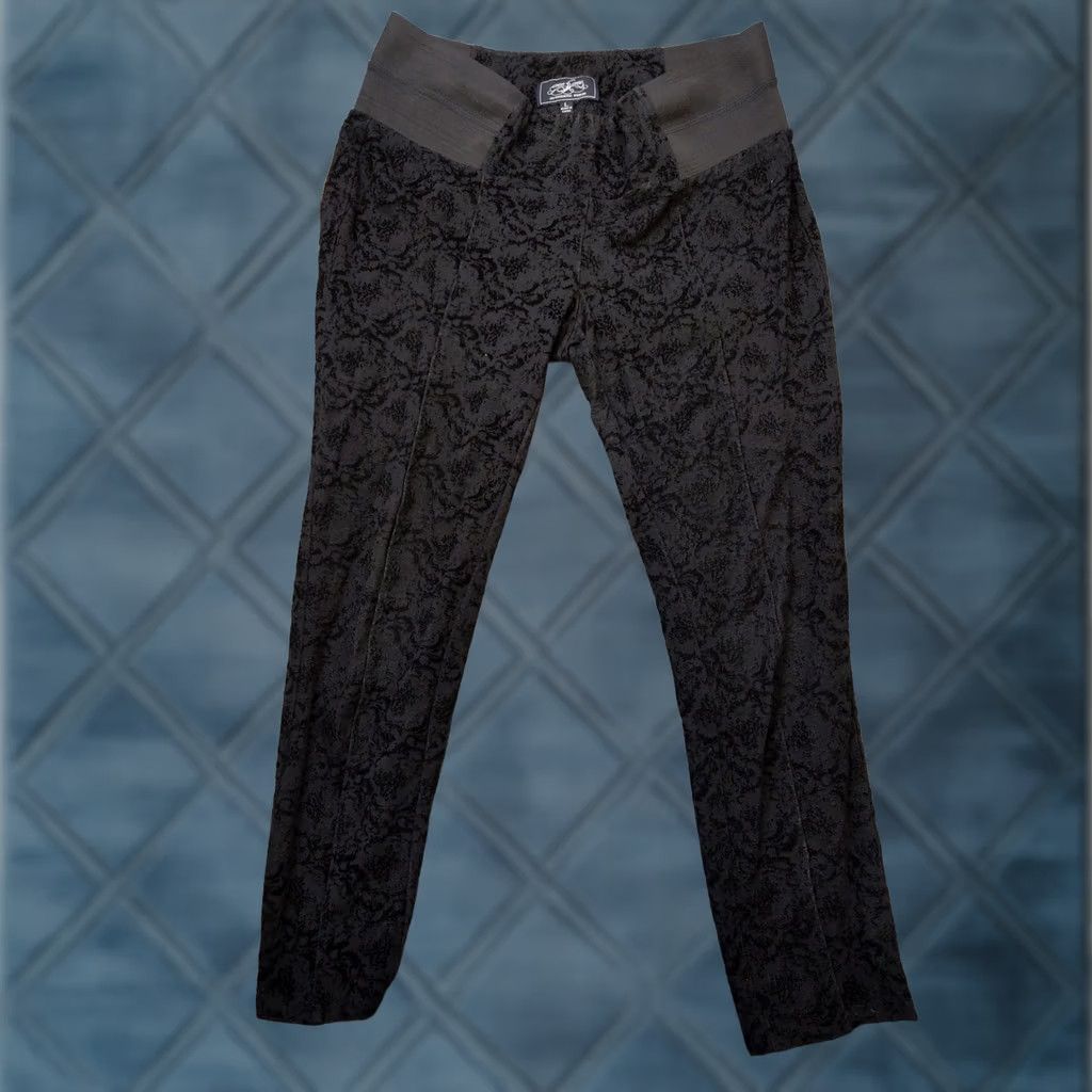 Velvet One 5 Pants Womens L Black Velvet Floral Skinny Jegging Stretch Pull Size 36" / US 14 / IT 50 - 1 Thumbnail