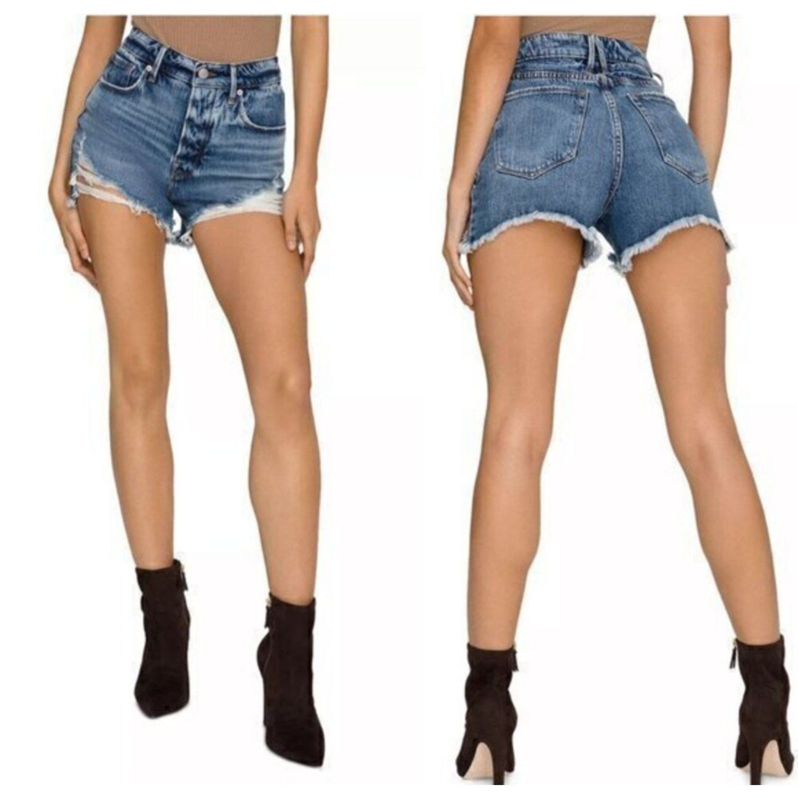 Good American Good American Bombshell Frayed Denim Shorts 10/30 Distressed Size 32" / US 10 / IT 46 - 2 Thumbnail