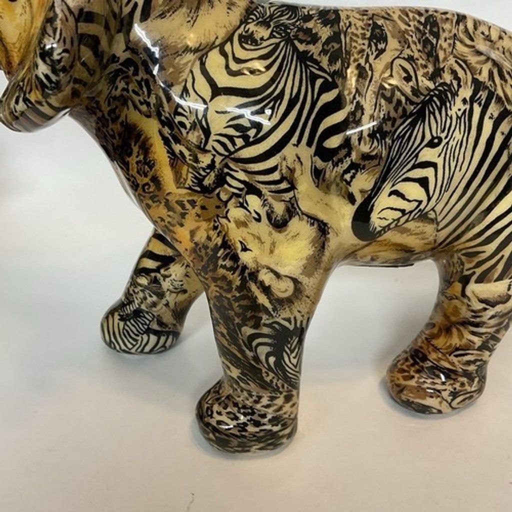The Unbranded Brand NWOB Elephant Figurine Jungle Animal Print Safari Patchwork Size ONE SIZE - 12 Thumbnail