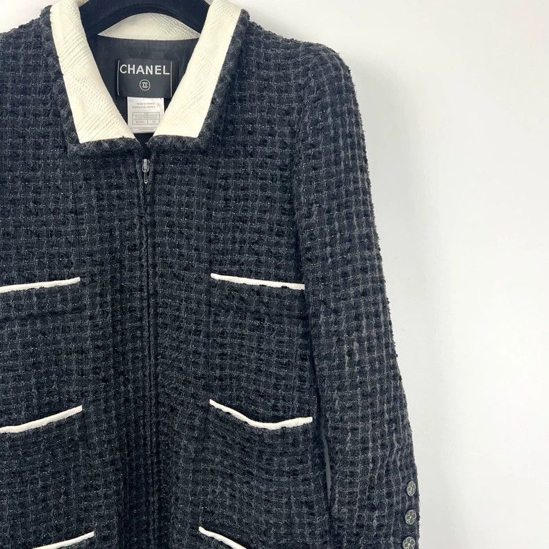 Chanel Chanel Black and white fine tweed coat Size XXS / US 00 / IT 34 - 3 Thumbnail