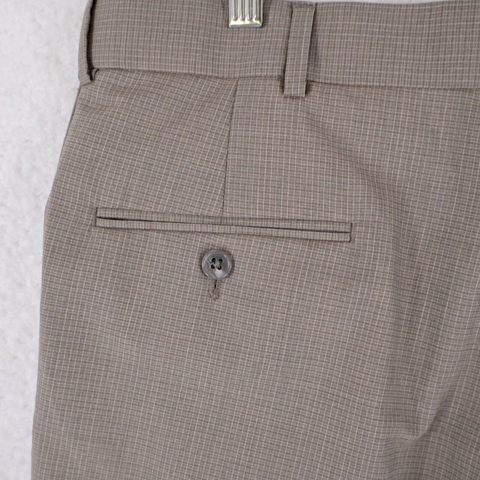 Hart Schaffner Marx Hart Schaffner Marx Wool Blend Beige Check Pleated Mid Rise Size 34R - 4 Thumbnail