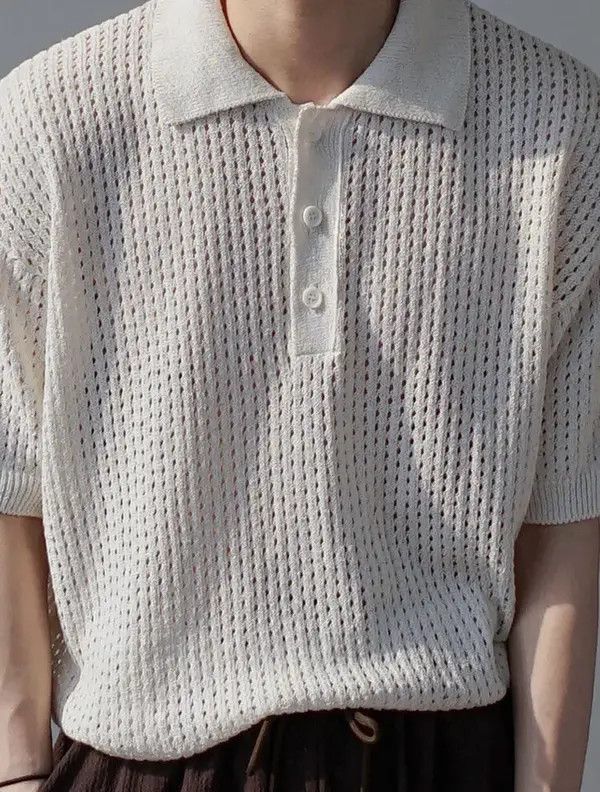 VIBE Korean fashion beige knit polo top Size US XL / EU 56 / 4 - 1 Thumbnail