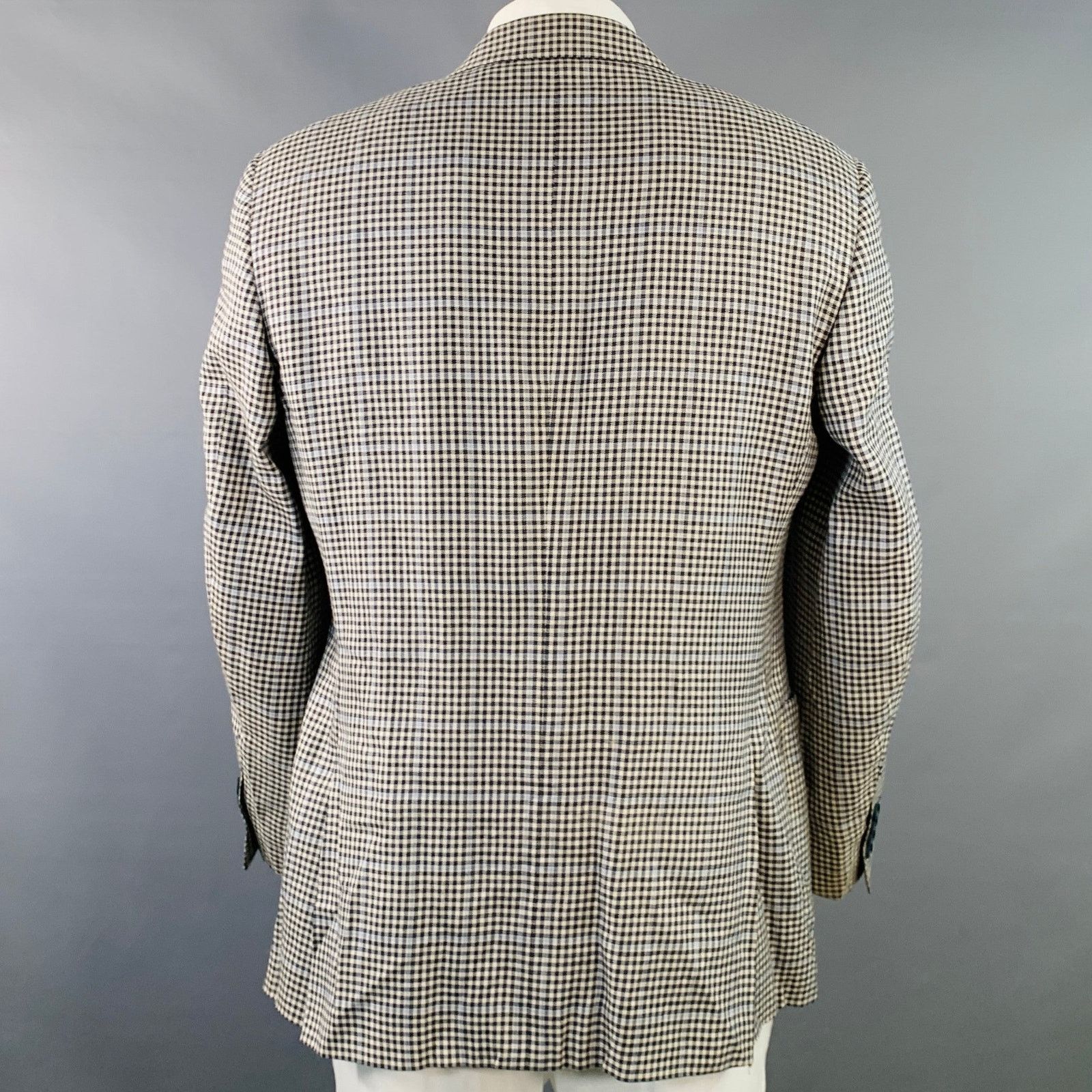 Canali CANALI White Black Checkered Wool Silk Linen Sport Coat Size 44R - 4 Thumbnail