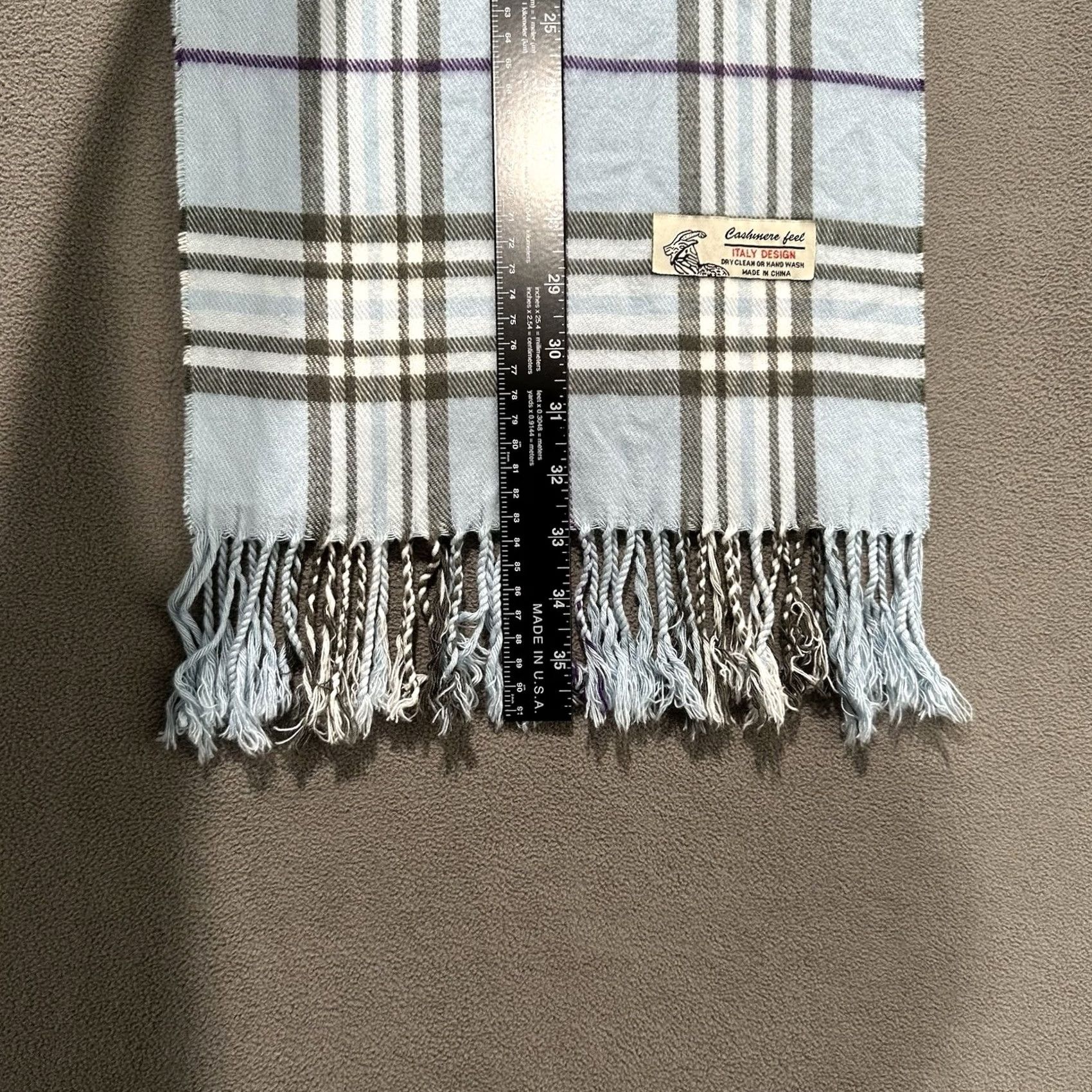Vintage Italy Design Scarf Women Plaid 66x12 Blue Winter Fringe Cashmere Feel EUC Size ONE SIZE - 6 Thumbnail