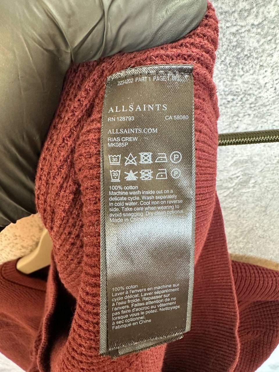 Allsaints ALLSAINTS Rias Crew Waffle Knit Sweater Burgundy Pullover Size US L / EU 52-54 / 3 - 11 Thumbnail