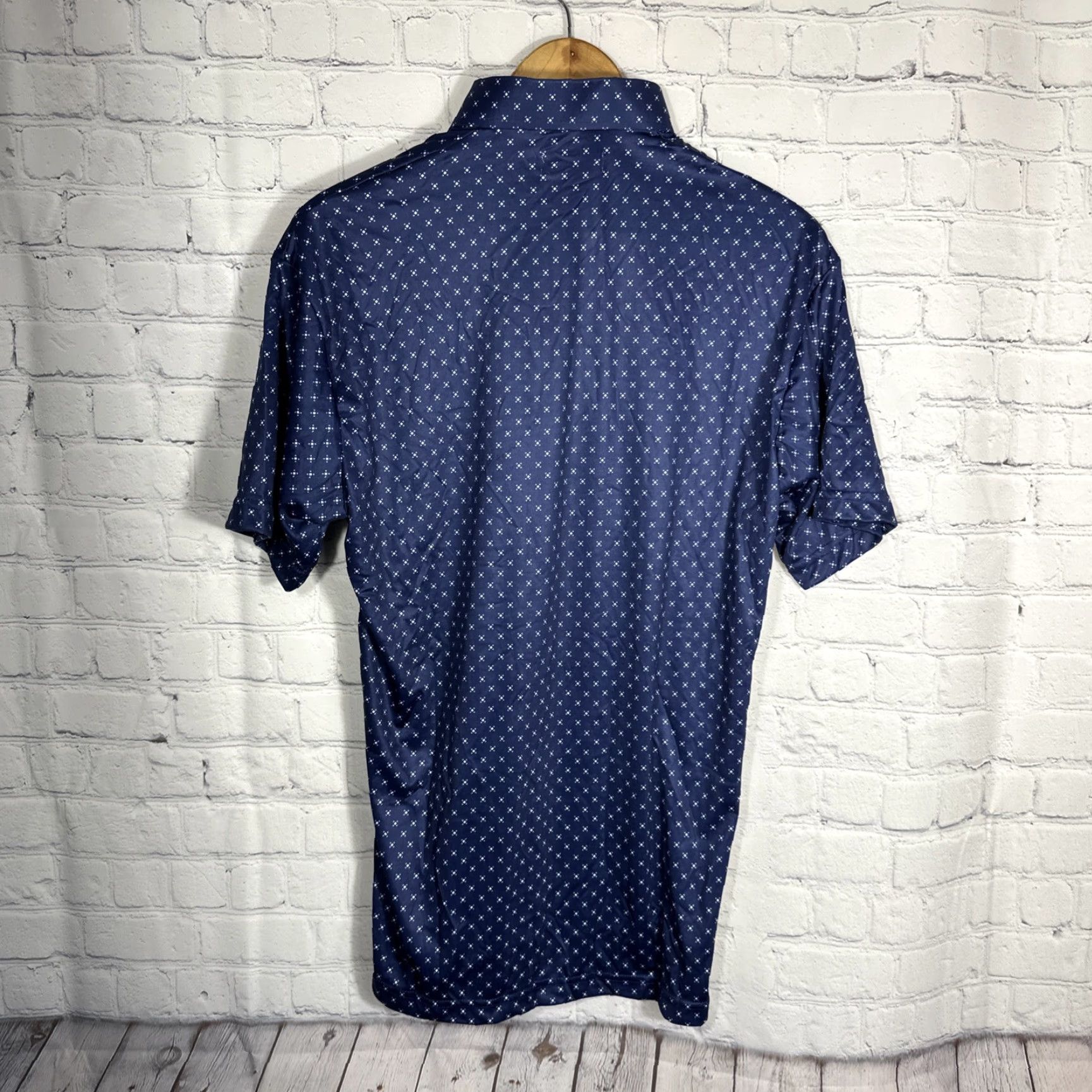 Vintage Collars and Co Dress Polo Shirt M Regular Men Collars & Co Blue Star Los Cabos Pattern Polo Short Sleeve Golf NWOT Size 40R - 3 Thumbnail