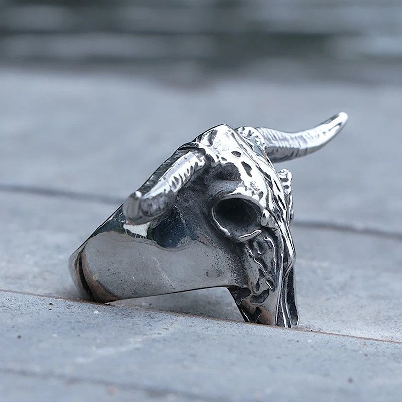 Vintage Bull Skull Ring Biker Size ONE SIZE - 6 Thumbnail
