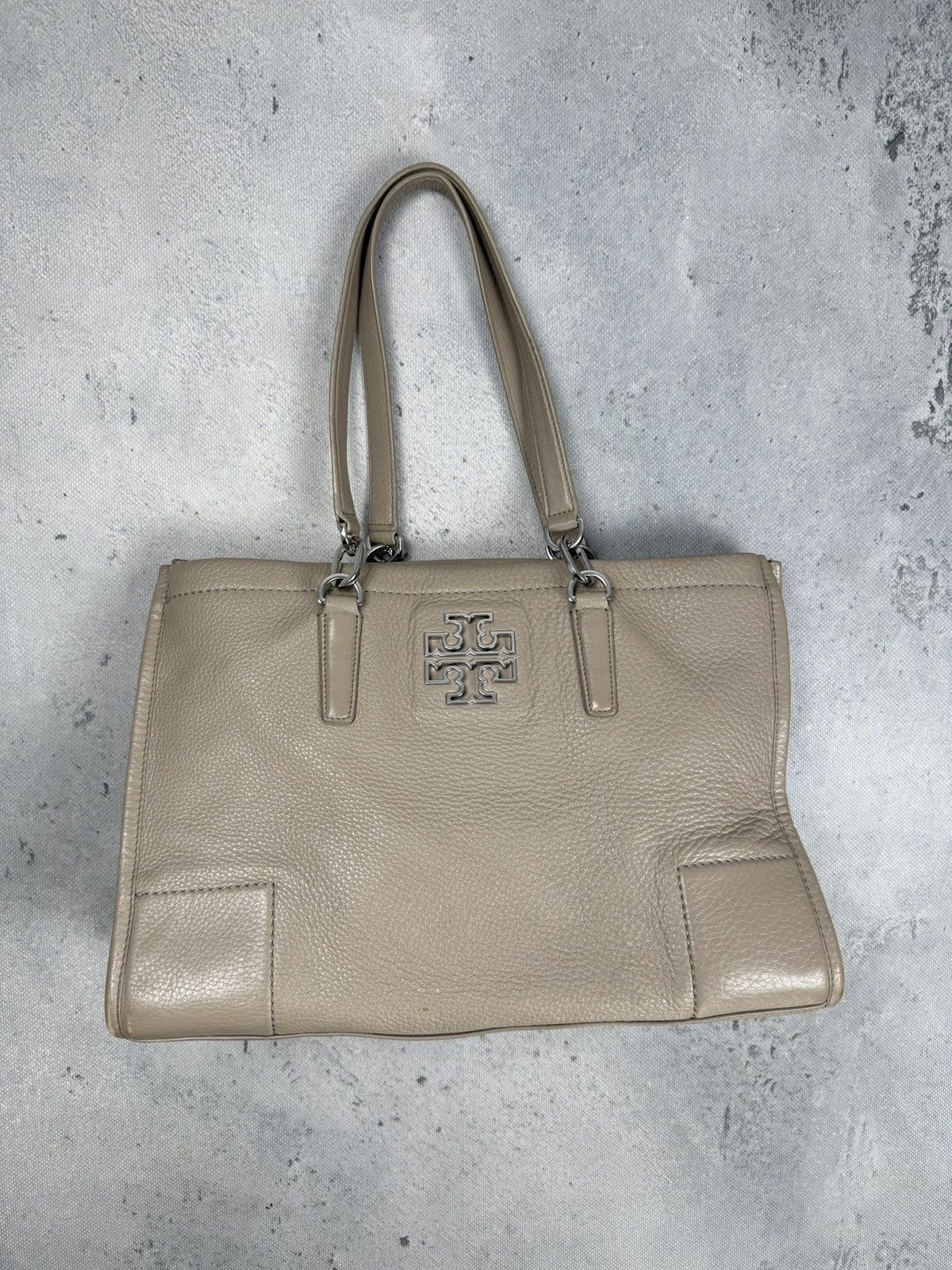 Tory Burch Tory Burch Pebbled Leather Tote Shoulder Bag Beige Large 00s Size ONE SIZE - 10 Thumbnail