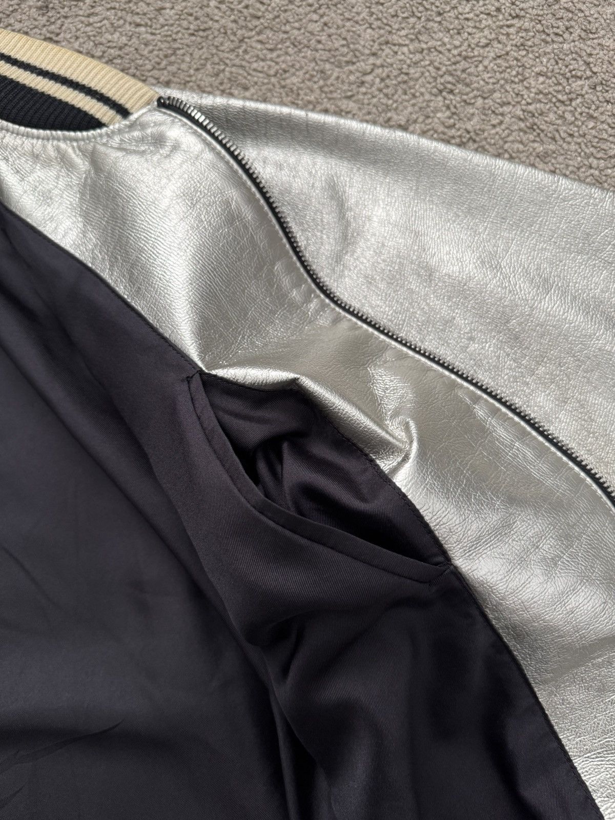Saint Laurent Paris SS14 Saint Laurent Hedi Slimane Silver Varsity Teddy Jacket Size US S / EU 44-46 / 1 - 7 Thumbnail