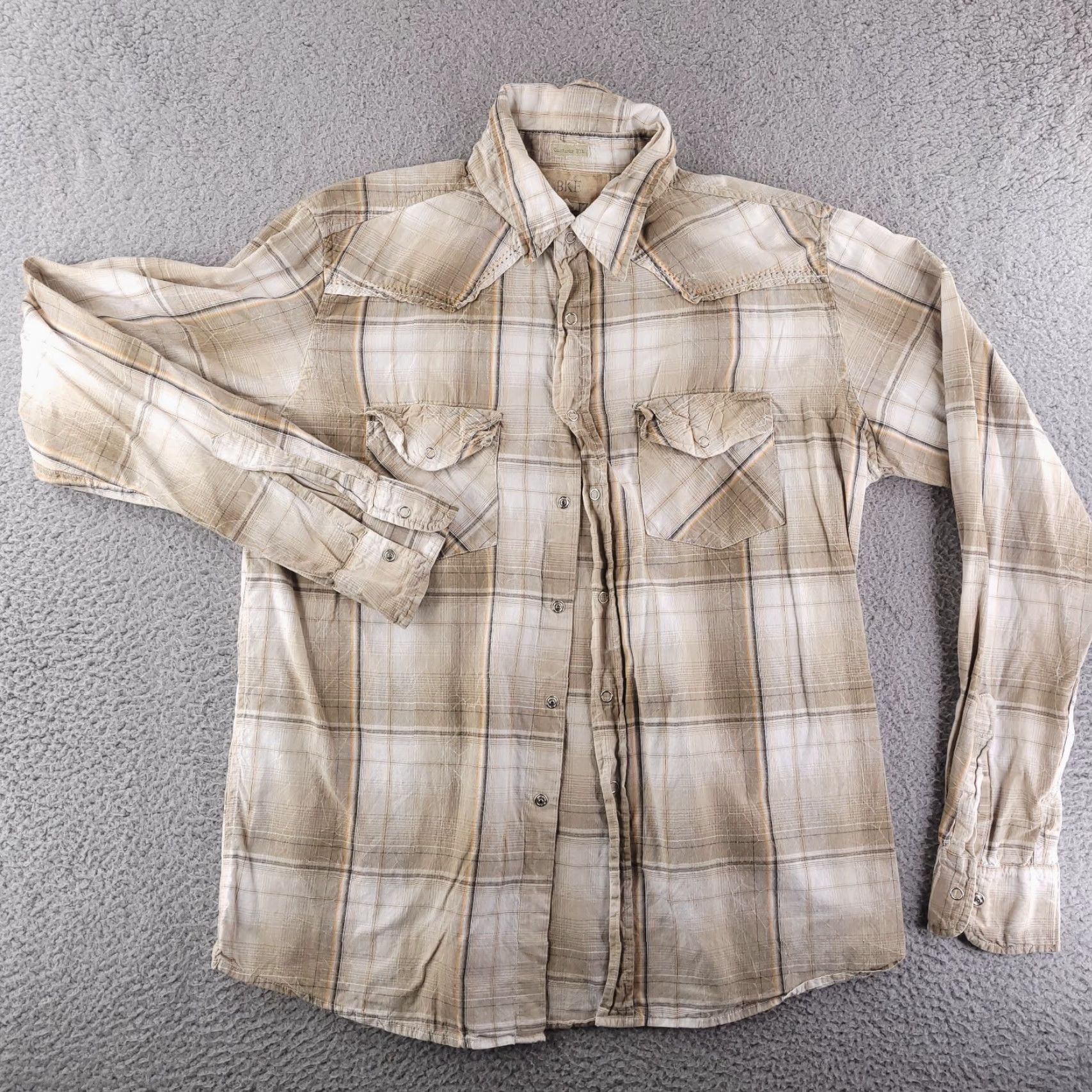 Vintage Buckle Shirt Mens Medium Brown Long Sleeve Button Snap Plaid Shirt Size US M / EU 48-50 / 2 - 2 Thumbnail