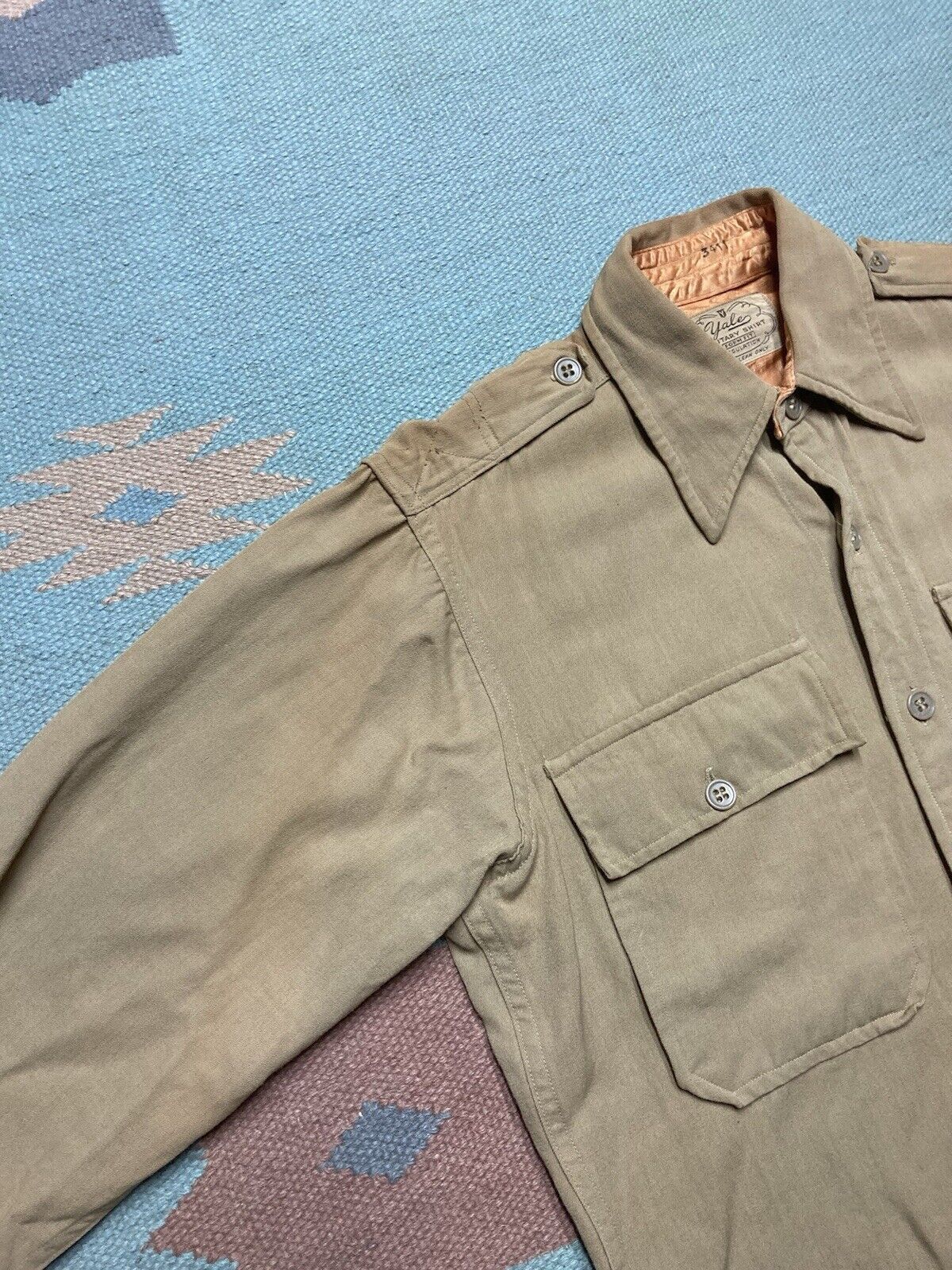 Vintage 1940s Yale military regulation shirt wool gabardine WWII sma Size US S / EU 44-46 / 1 - 4 Thumbnail