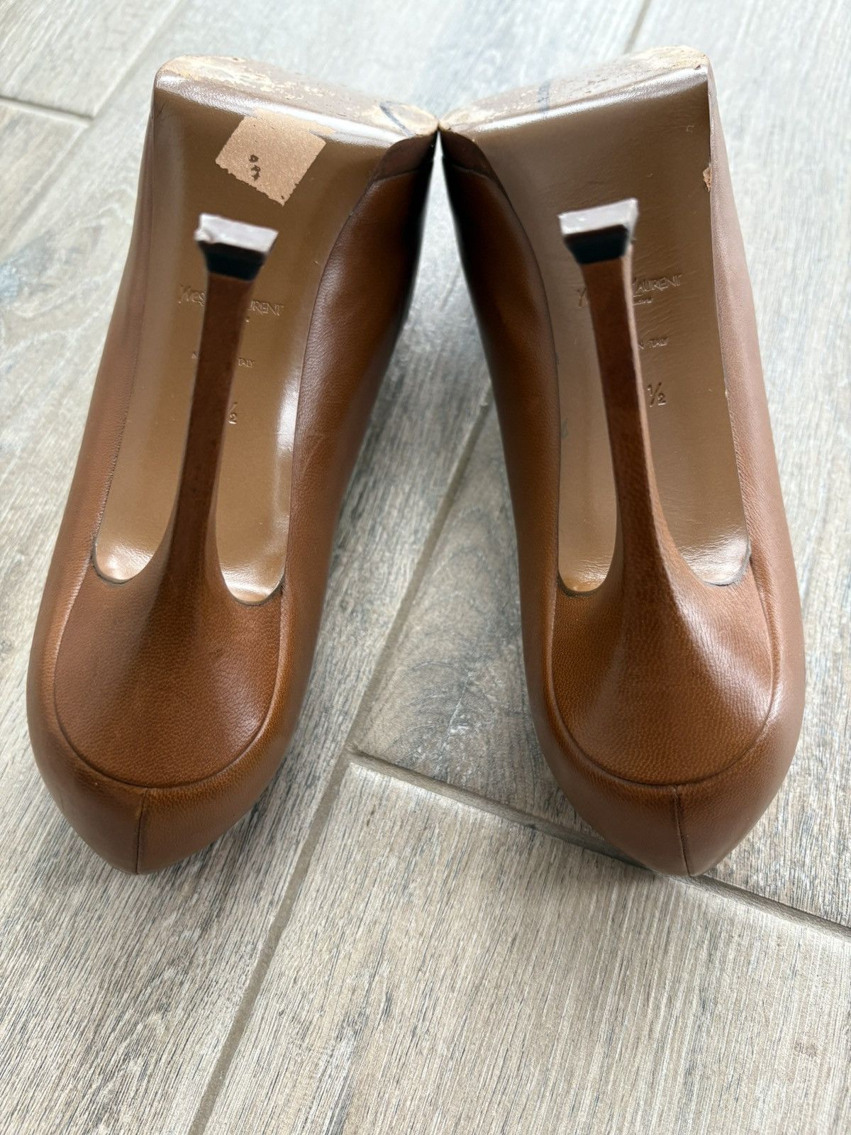 Yves Saint Laurent Yves Saint Laurent Leather Platform Pumps Brown Heels 37.5 Size US 7 / IT 37 - 9 Thumbnail