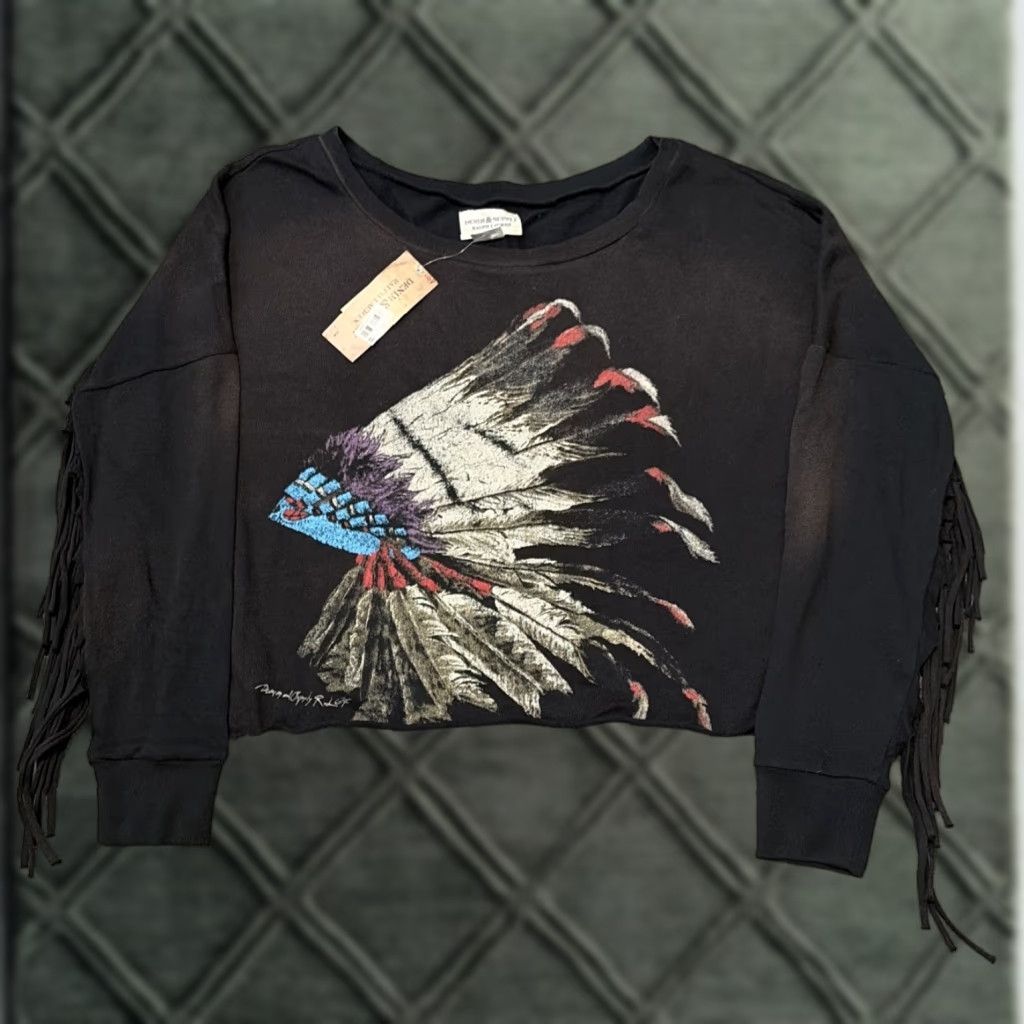 Vintage VINTAGE Denim & Supply Ralph Lauren Women’s Native Chief Headdress Fringe Shirt Top NWT M Black Womens Shirt Size M / US 6-8 / IT 42-44 - 1 Thumbnail