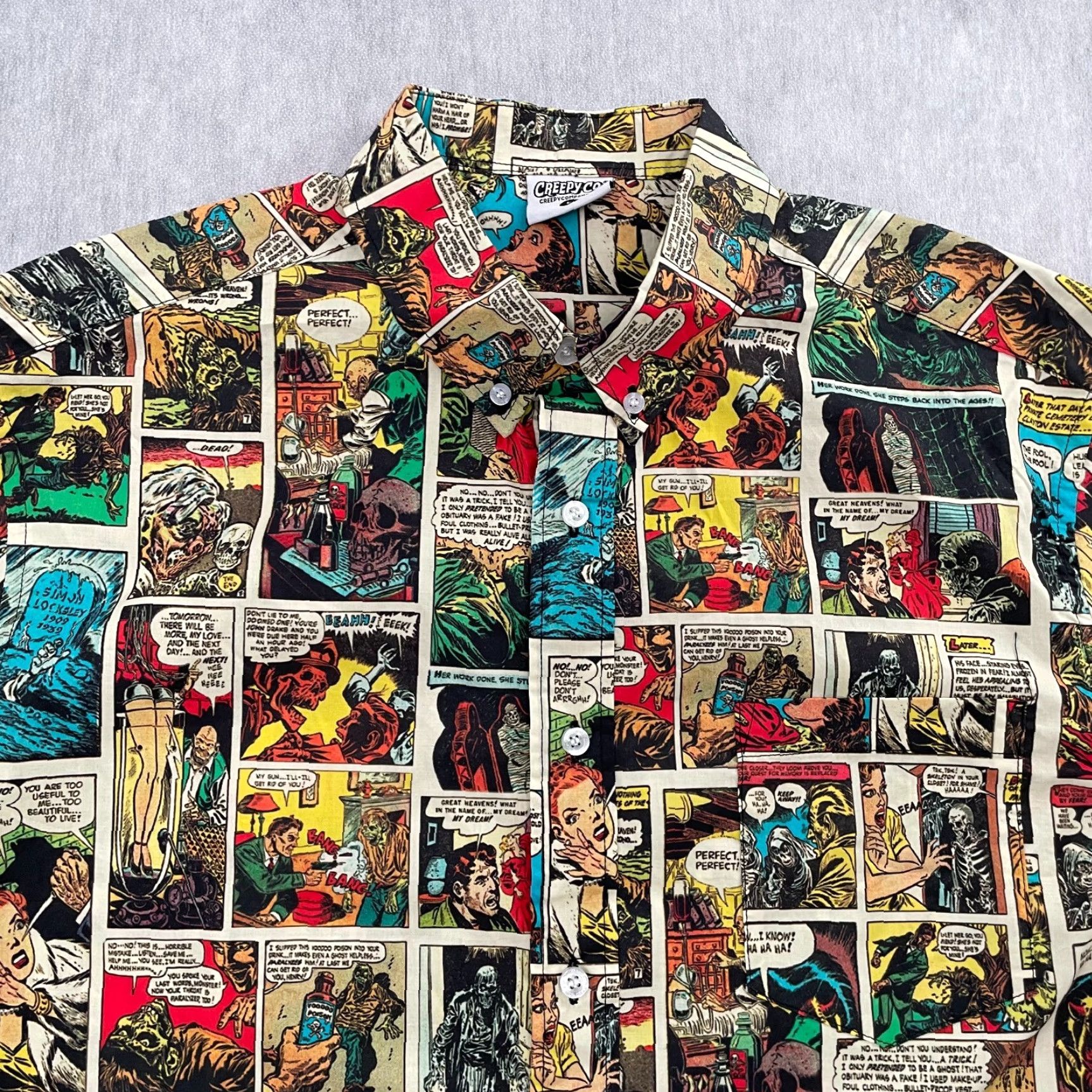 CO Creepy Co Shirt Adult Large Horror Comic Strip All Over Print Button Down Mens L Size US L / EU 52-54 / 3 - 3 Thumbnail