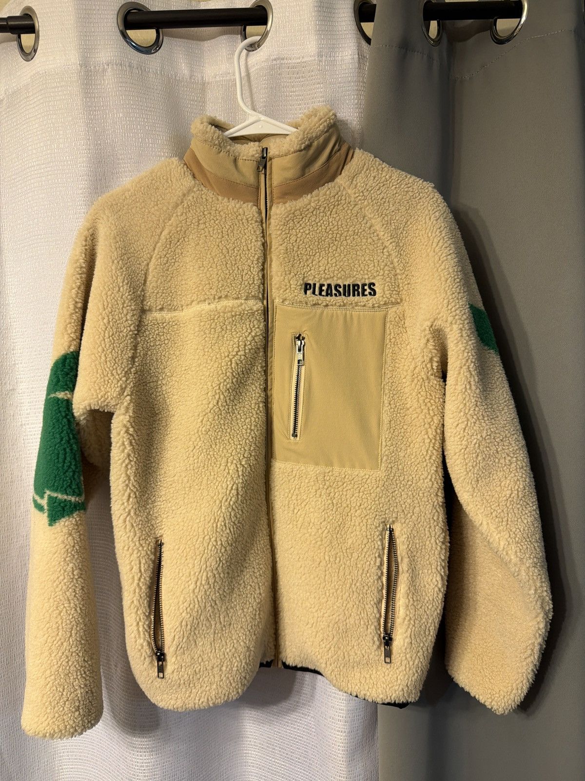 PLEASURES X PLAYBOY MENS BUNNY SHERPA ZIP UP JACKET 'TAN'