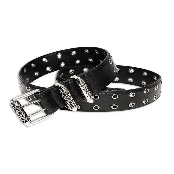 Leather Black Studded Belt with Decorative Buckle Size ONE SIZE - 3 Thumbnail