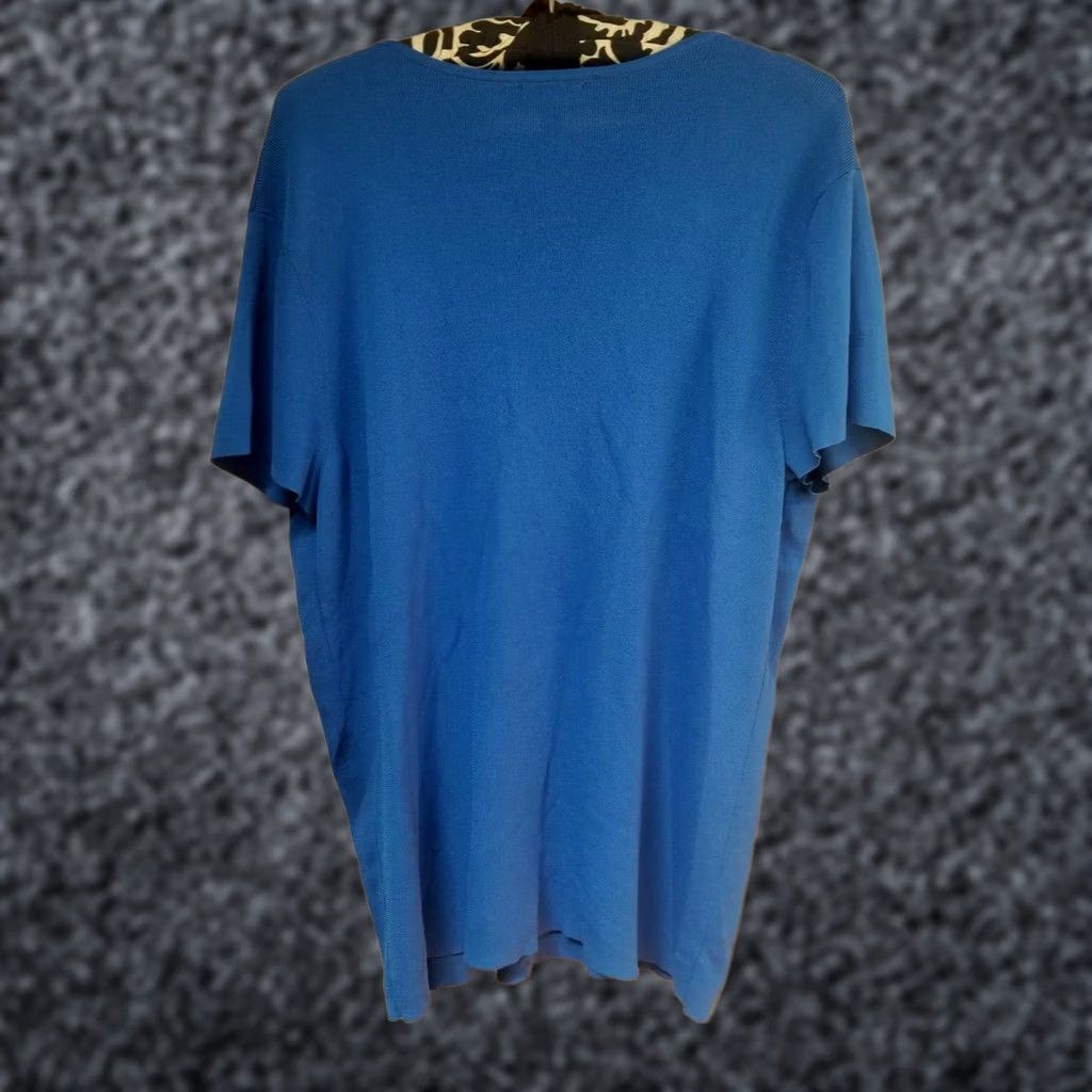 Vintage Dana Buchman Signature Womens Knit Top Square Neck Short Sleeve XL Blue Casual Shirt Size XL / US 12-14 / IT 48-50 - 1 Thumbnail