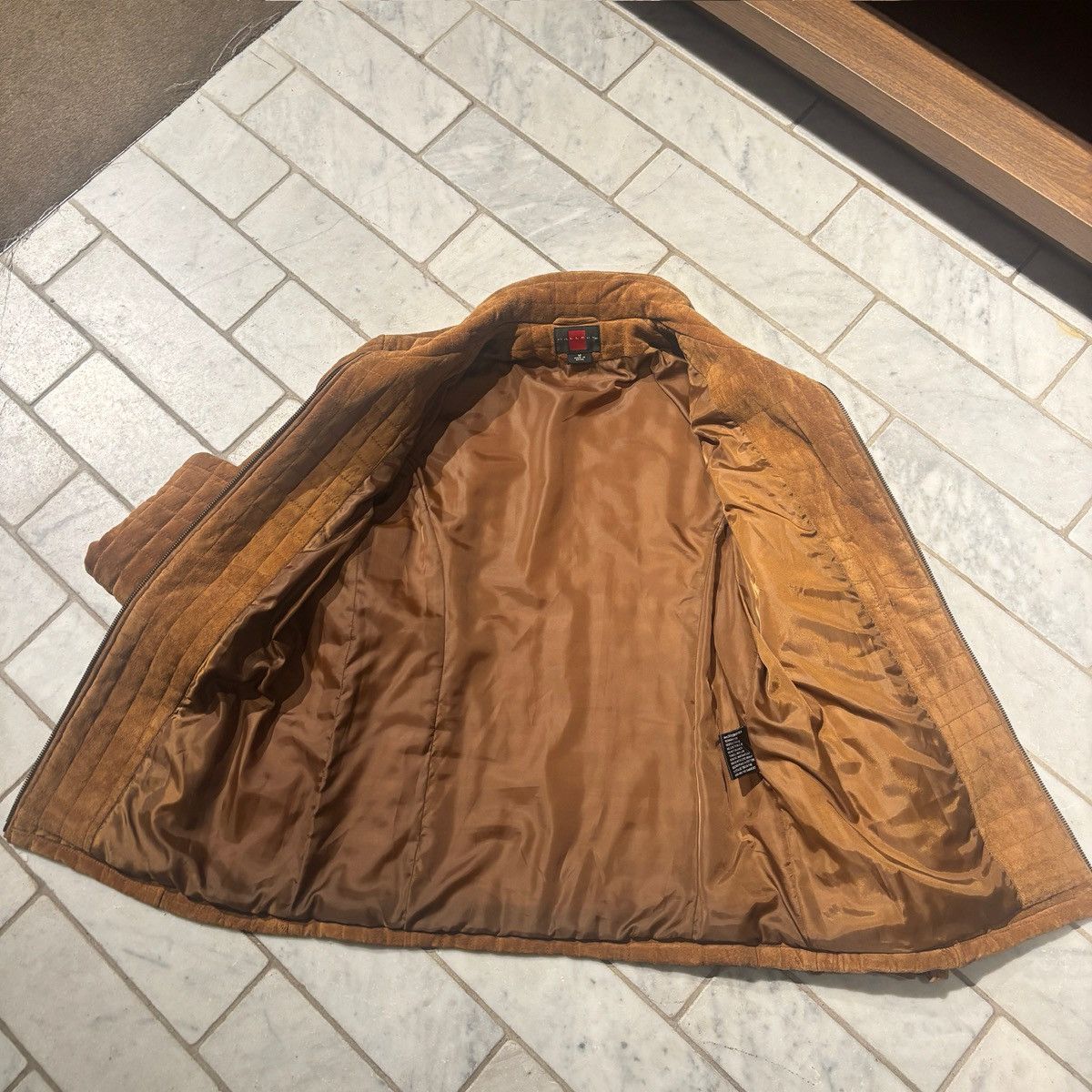 Other Brown Quilted Jacket 100% Leather Suede Size M / US 6-8 / IT 42-44 - 2 Thumbnail