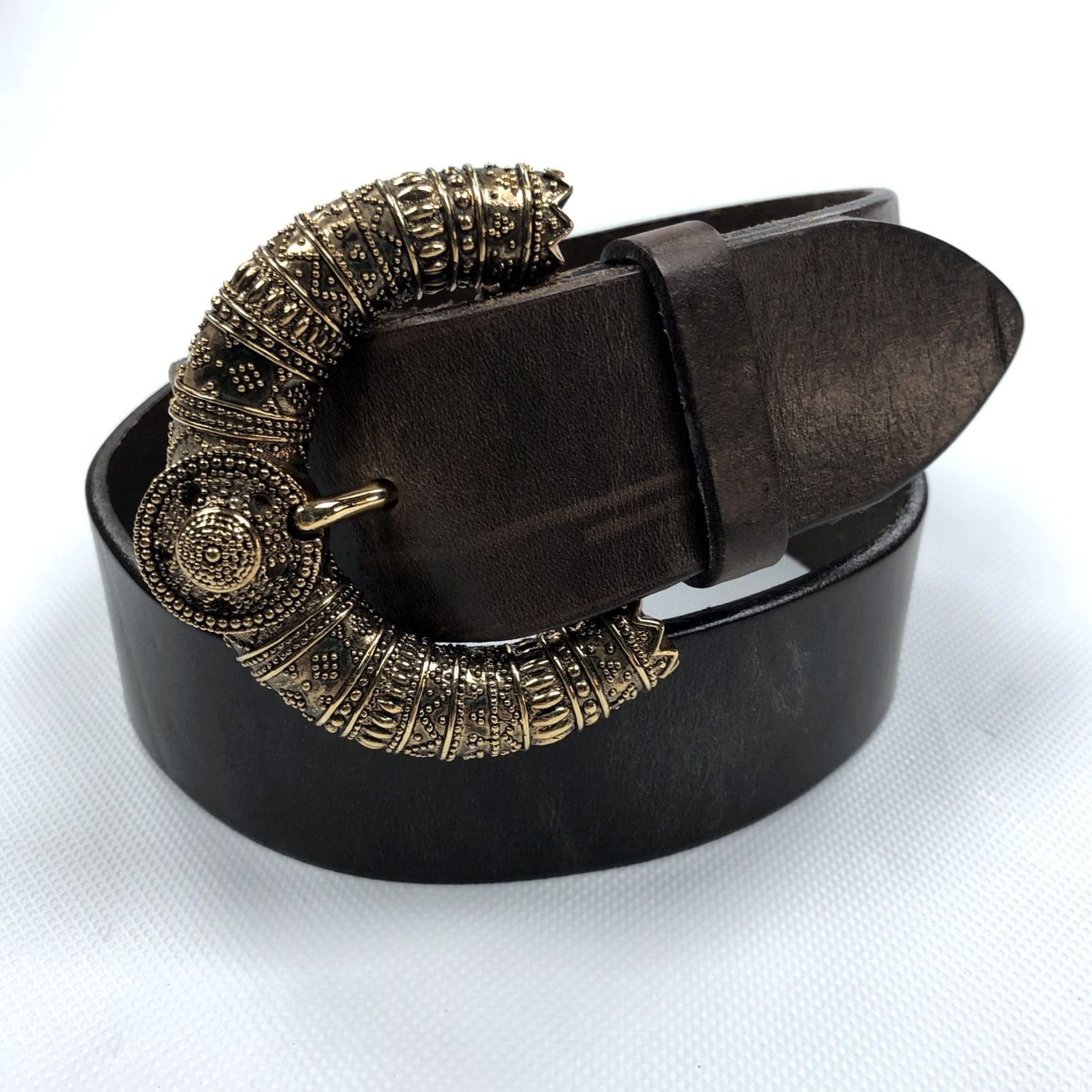 Orciani VINTAGE Orciani Women's Belt Brown Genuine Leather Ornate Bronze Tone Buckle 90 cm Leather Belt Womens 90 Boho Classic Designer Adjustable Buckle Size ONE SIZE - 2 Thumbnail