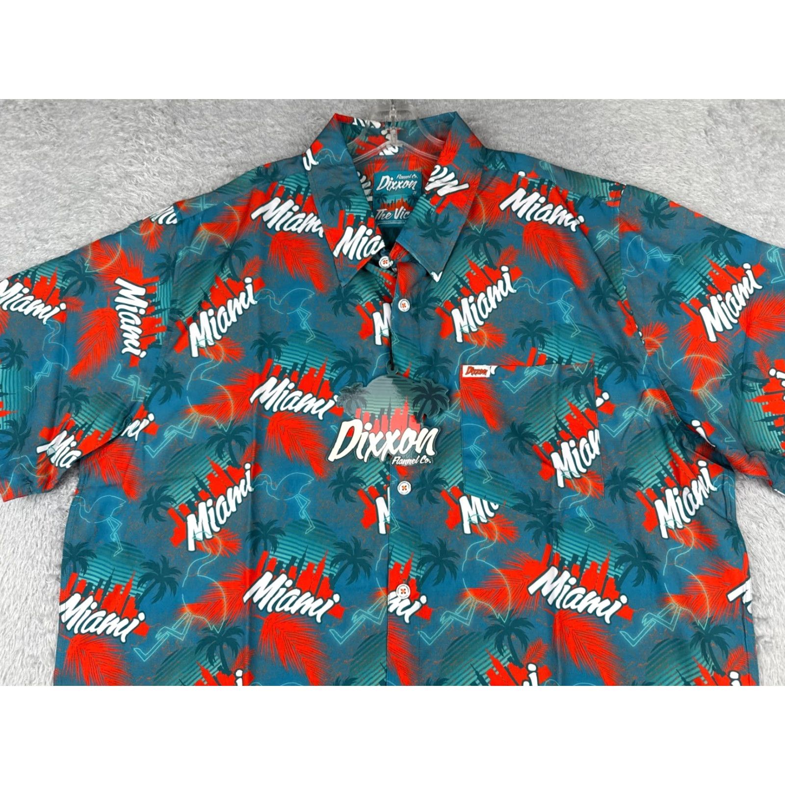 Vintage Dixxon Party Shirt Men 2XL Blue Red The Vice Miami Flamingo Floral Short Sleeve Button-Up Hawaiian 90s Printed Mens Size US XXL / EU 58 / 5 - 4 Thumbnail