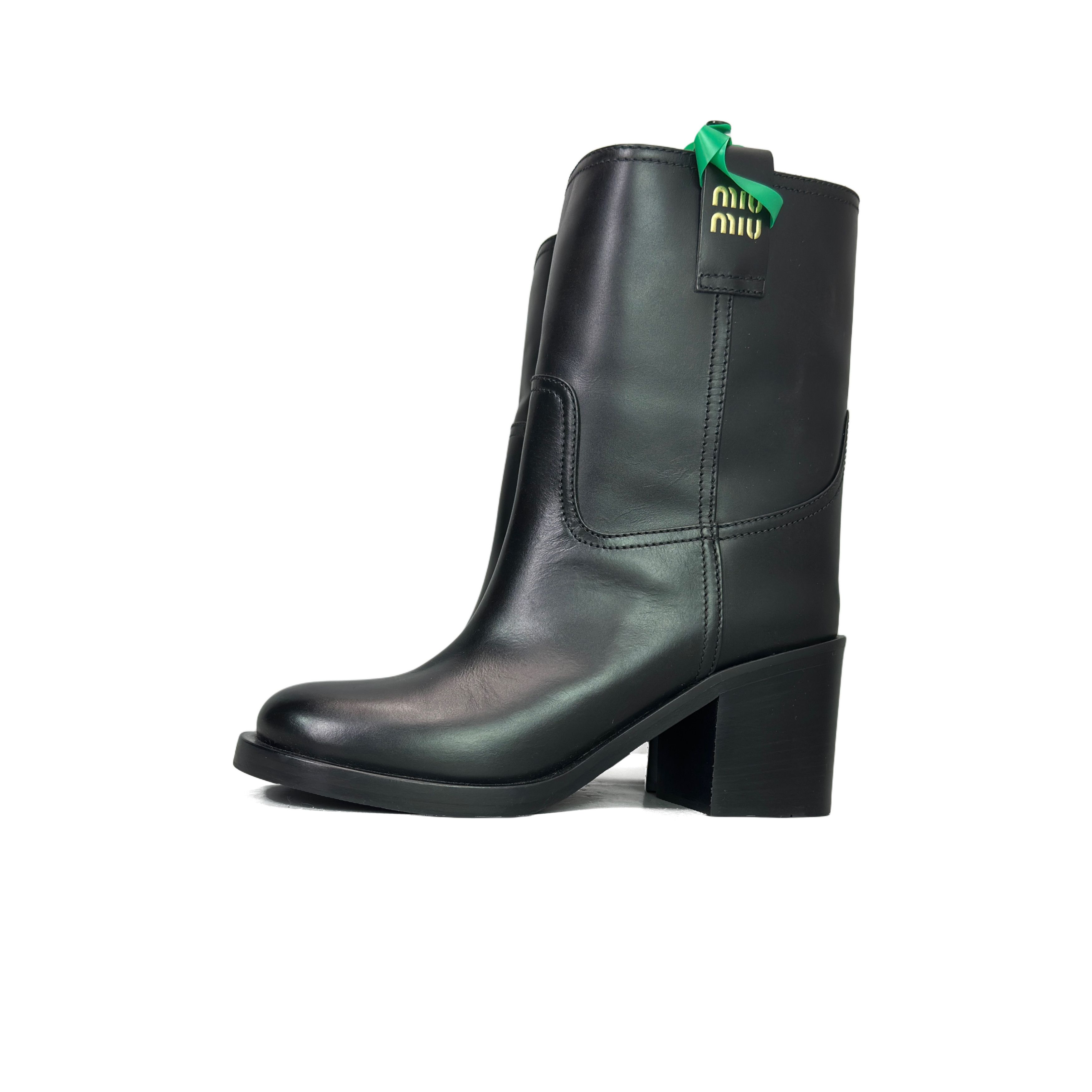 Miu Miu Miu Miu Black Leather Block Heel Boots Size 37.5 Size US 7.5 / IT 37.5 - 1 Thumbnail