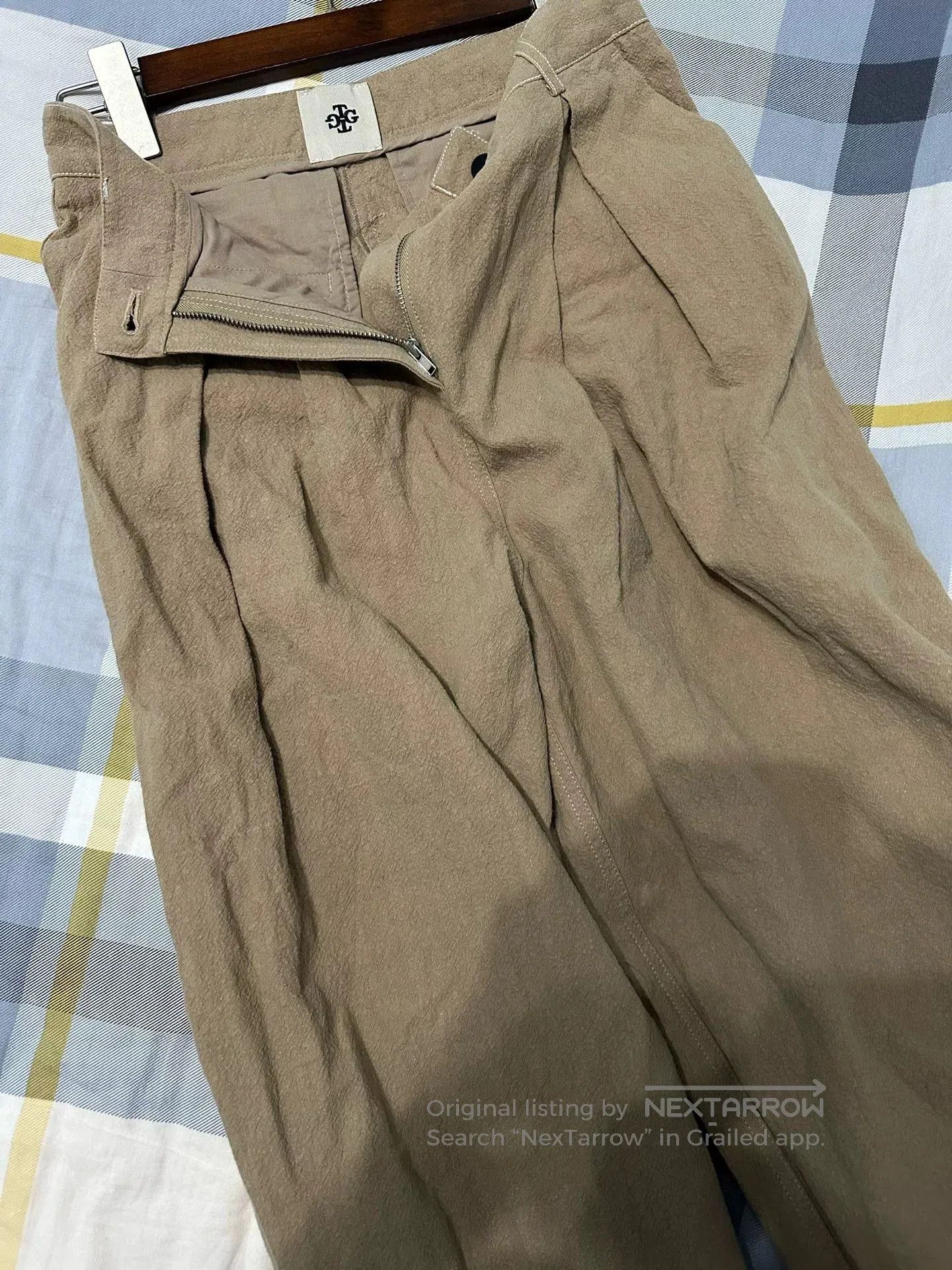 Japanese Brand Beige Cotton Linen Wide Leg Trousers. Size US 28 / EU 44 - 3 Thumbnail