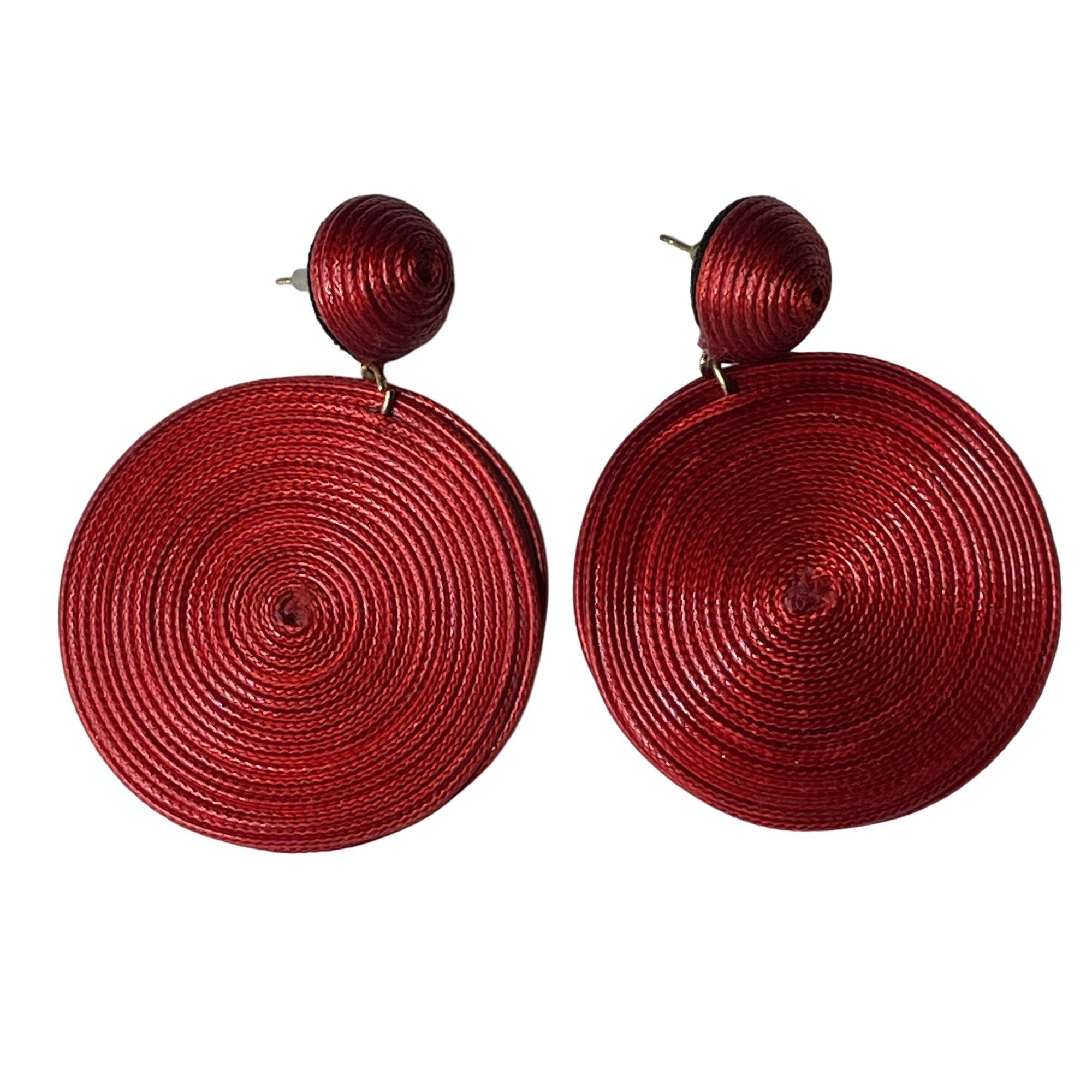 Other Woven Circle Drop Earrings Red Statement Jewelry Women Light Size ONE SIZE - 1 Thumbnail