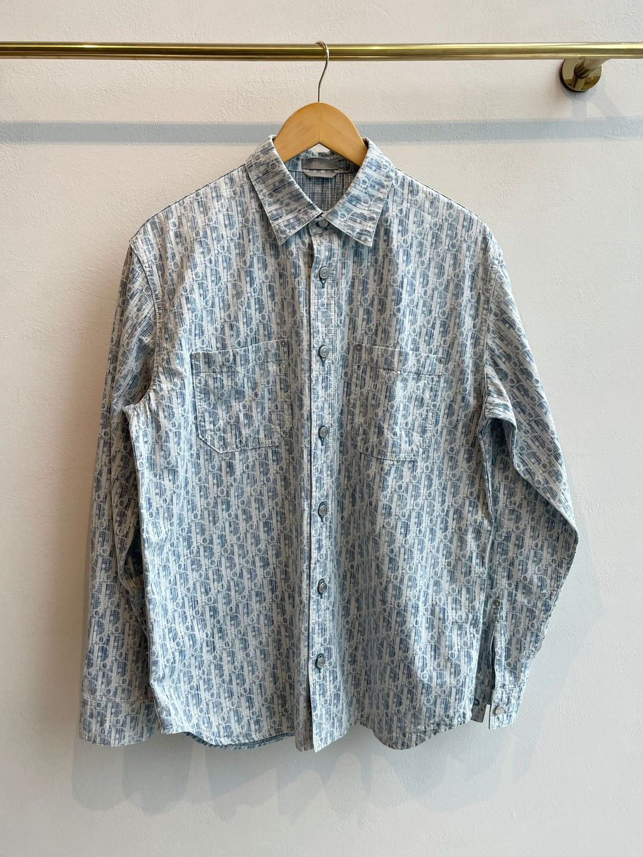 Dior Dior Oblique Kasuri cotton denim overshirt in blue and white Size US M / EU 48-50 / 2 - 1 Thumbnail