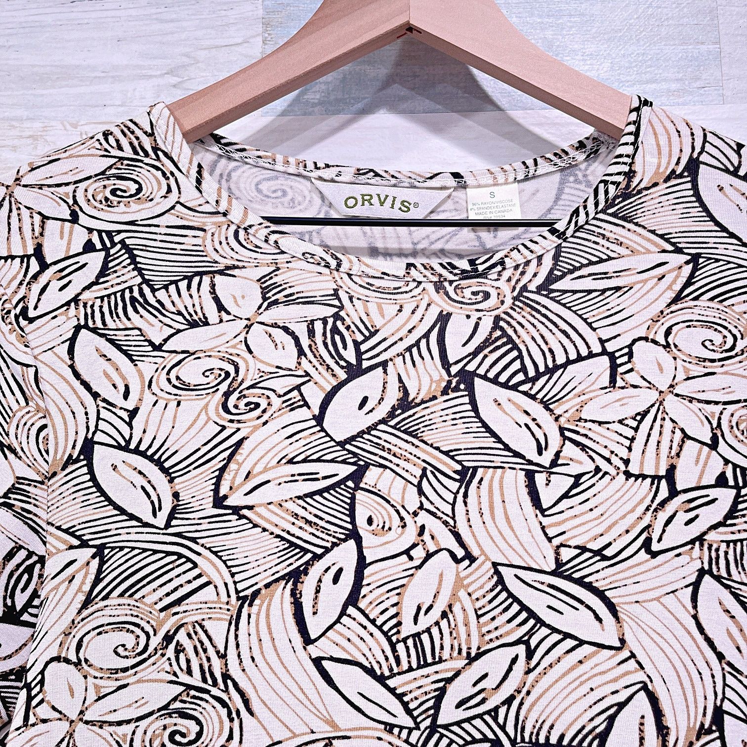 Orvis × Vintage ORVIS Stretchy Ribbed Knit Top Beige Leaf Print Womens Small Size S / US 4 / IT 40 - 2 Thumbnail