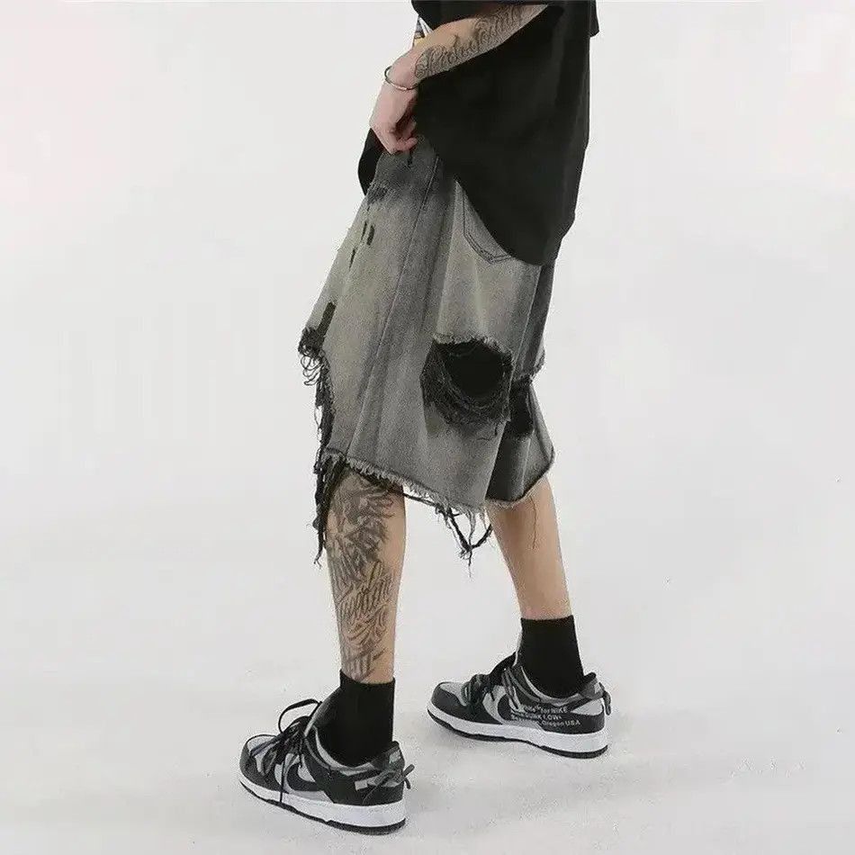 Japanese Brand Streetwear Washed Ripped Hip Hop Retro Shorts Size US 34 / EU 50 - 4 Thumbnail