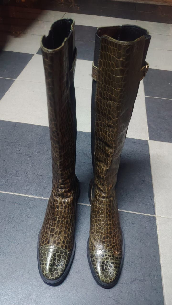 Giorgio Armani Emporio Armani Croc Embossed Knee High Boots Made In Italy Size US 6 / IT 36 - 1 Thumbnail