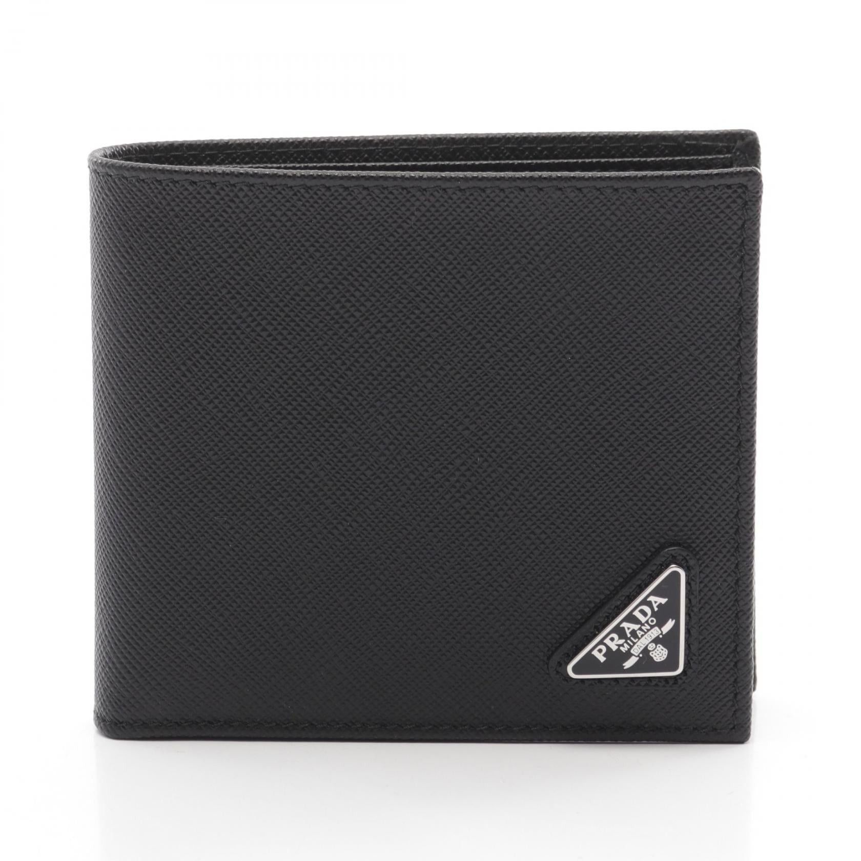 Prada Prada Sasaffiano Triang Bi-Fold Wallet Saffiano Leather Black Size ONE SIZE - 1 Thumbnail