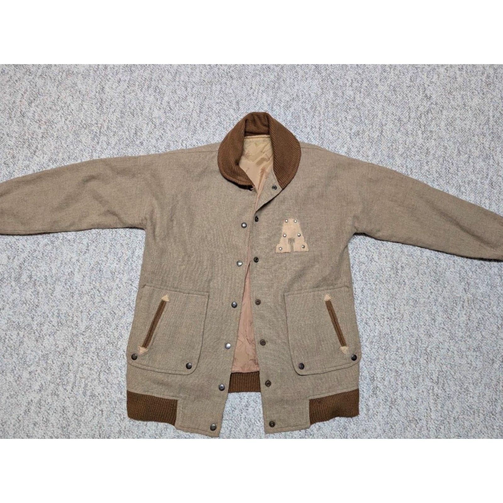 Vintage VINTAGE vintage jacket motorcycle jacket Mens S Brown wool Handcrafted 1950s Car Club varsity style snap shawl collar Letterman 38 in chest Size US S / EU 44-46 / 1 - 3 Thumbnail
